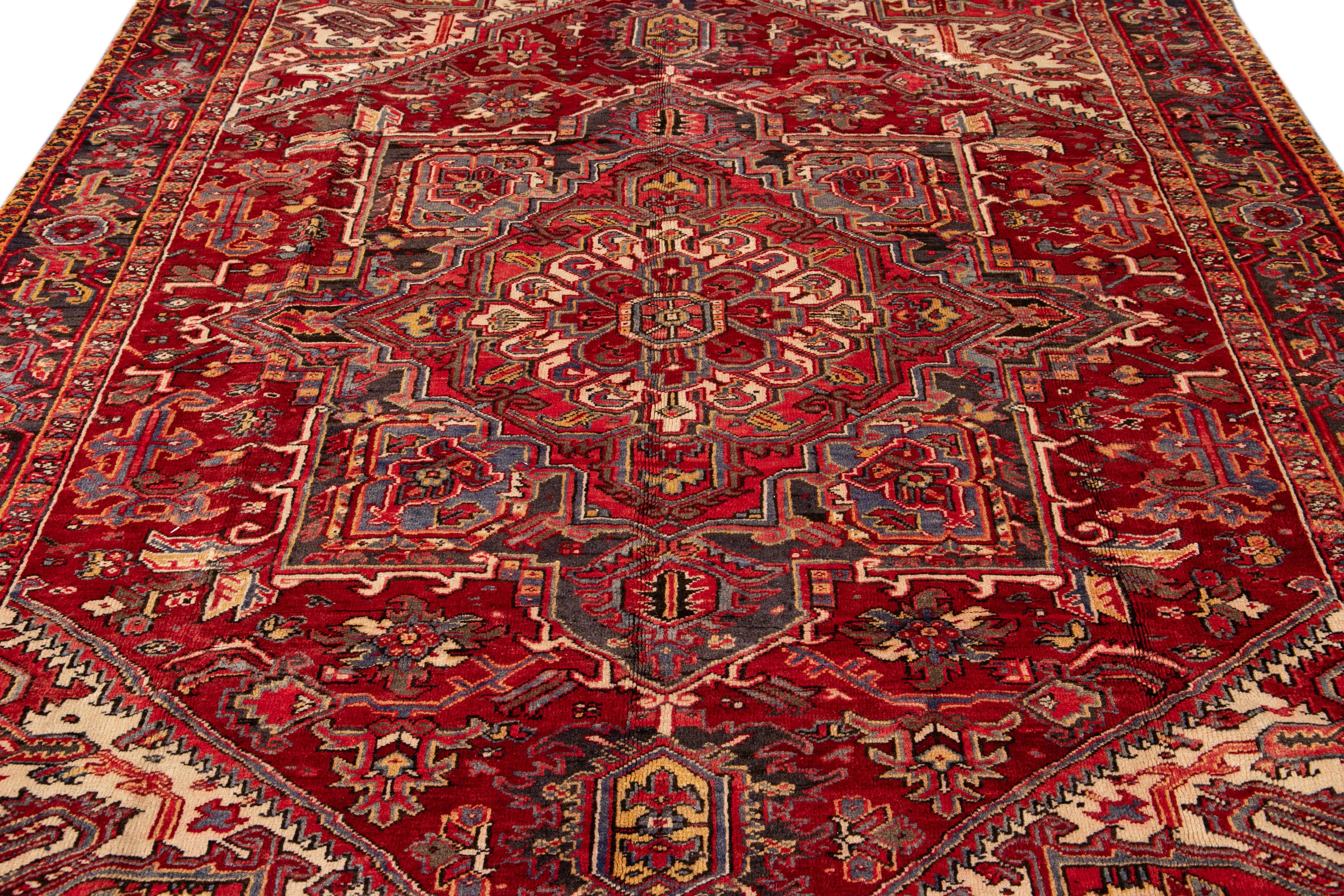 Hand-Knotted Mid-20th Century Antique Heriz Rug