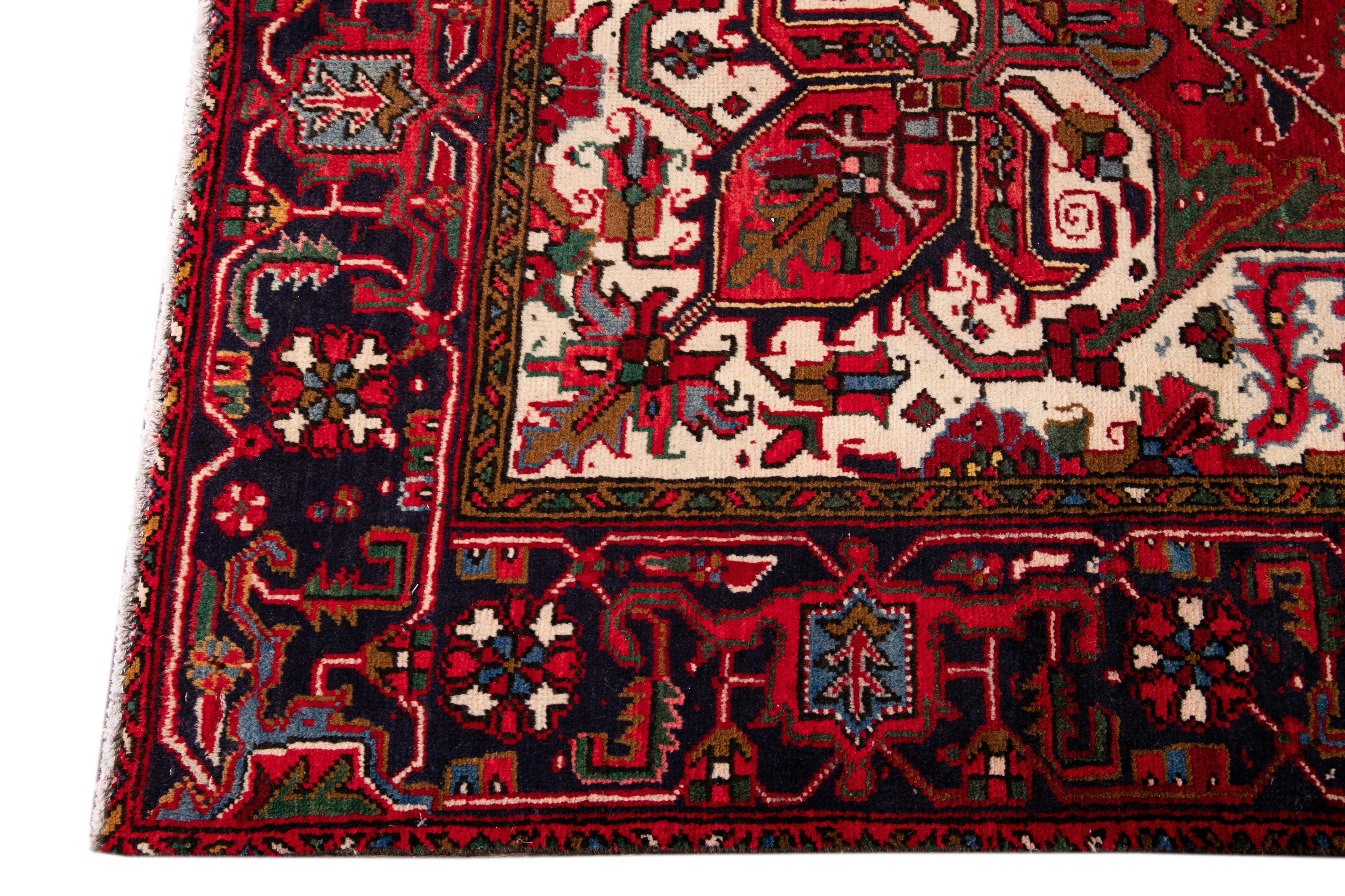 Mid-20th Century Antique Heriz wool Rug For Sale 2