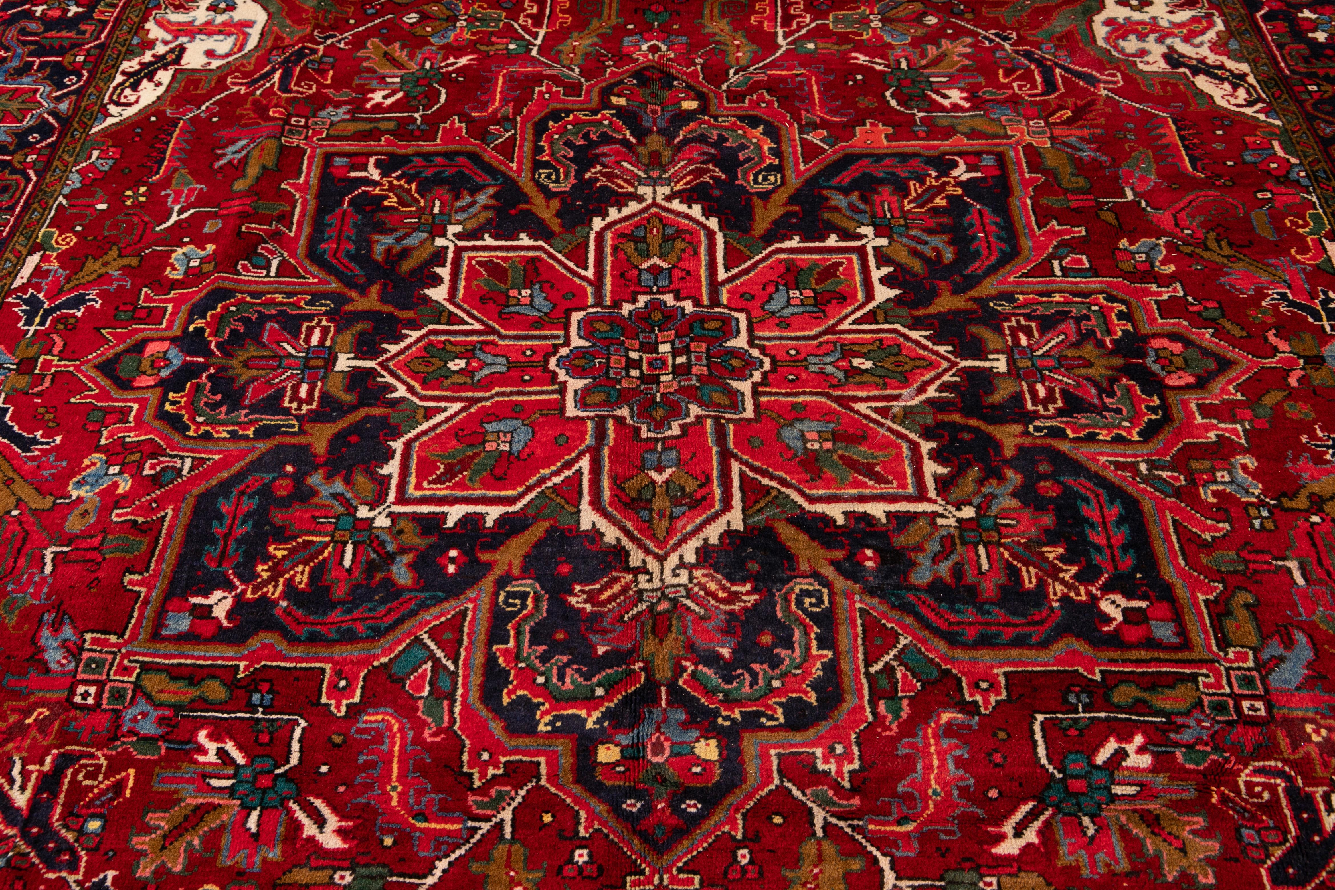 Persian Mid-20th Century Antique Heriz wool Rug For Sale