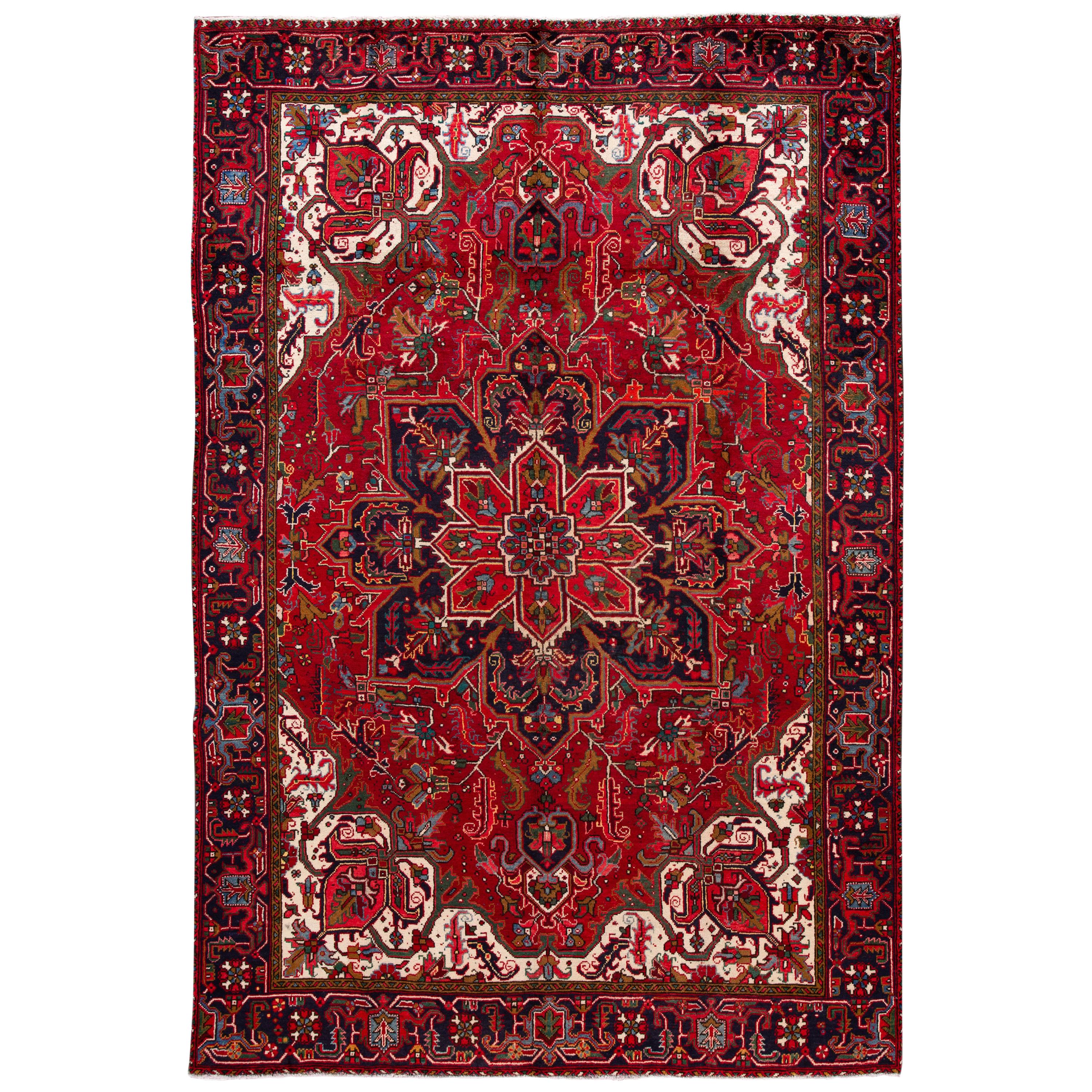 Mid-20th Century Antique Heriz wool Rug For Sale