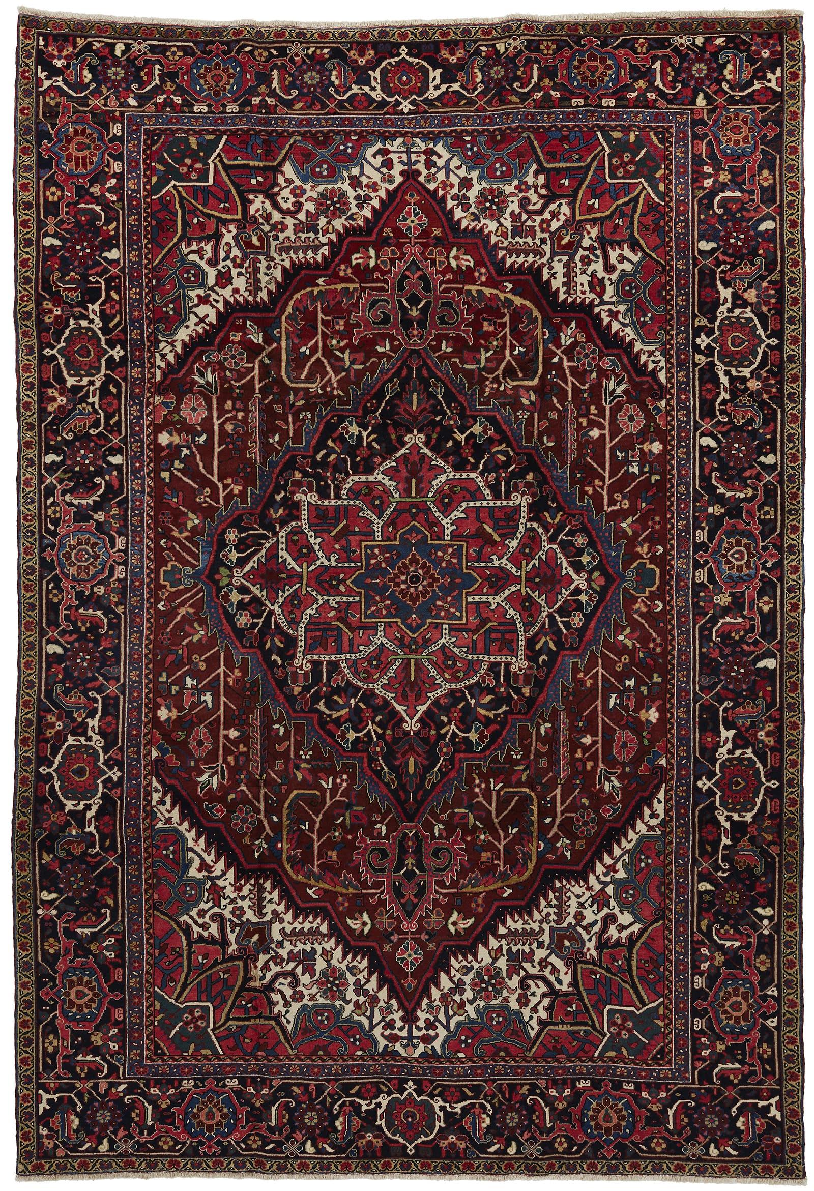 Heriz Serapi Mid 20th Century Antique Persian Heriz rug with rich reds, crimson, Burgundy For Sale