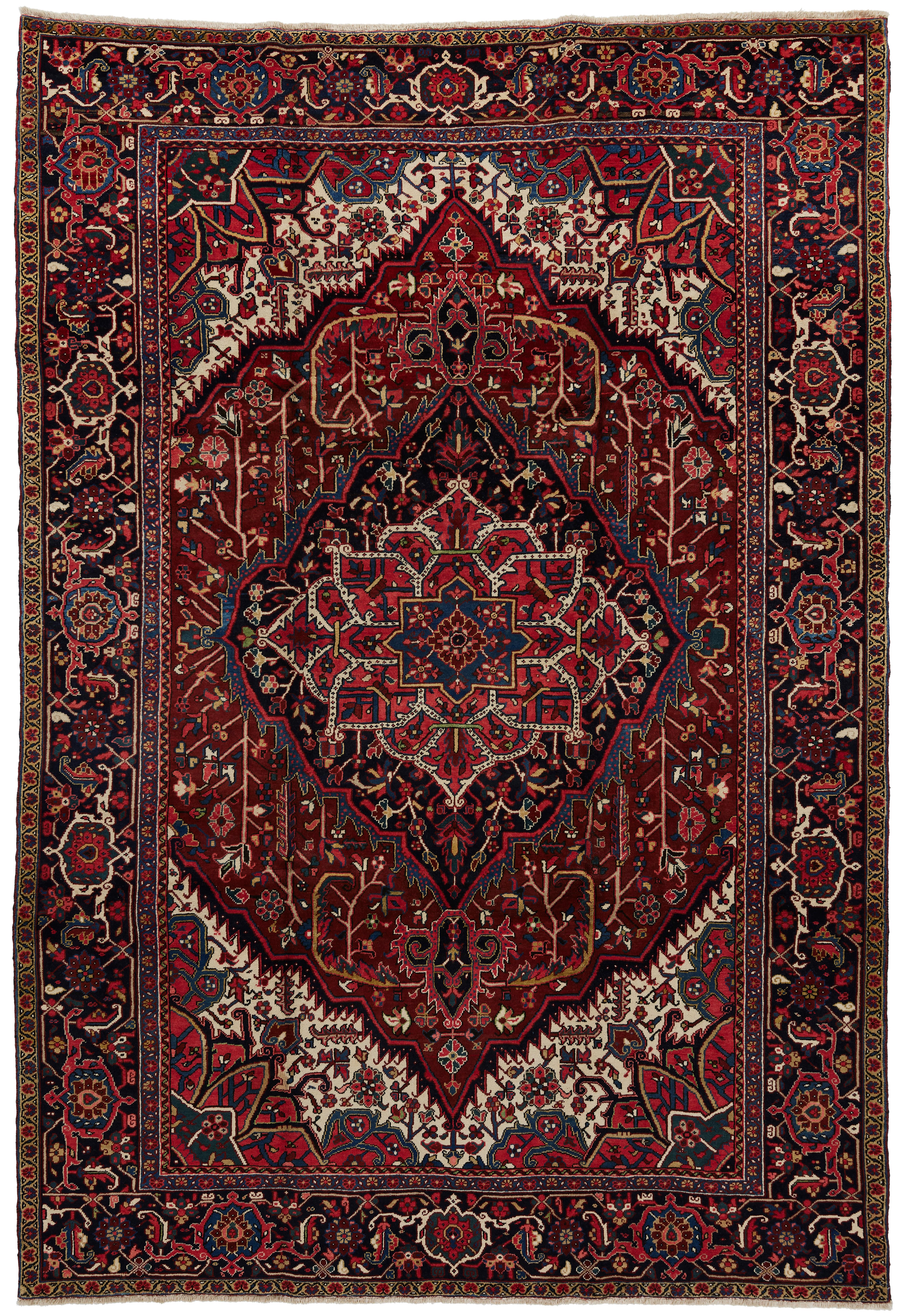 Hand-Knotted Mid 20th Century Antique Persian Heriz rug with rich reds, crimson, Burgundy For Sale