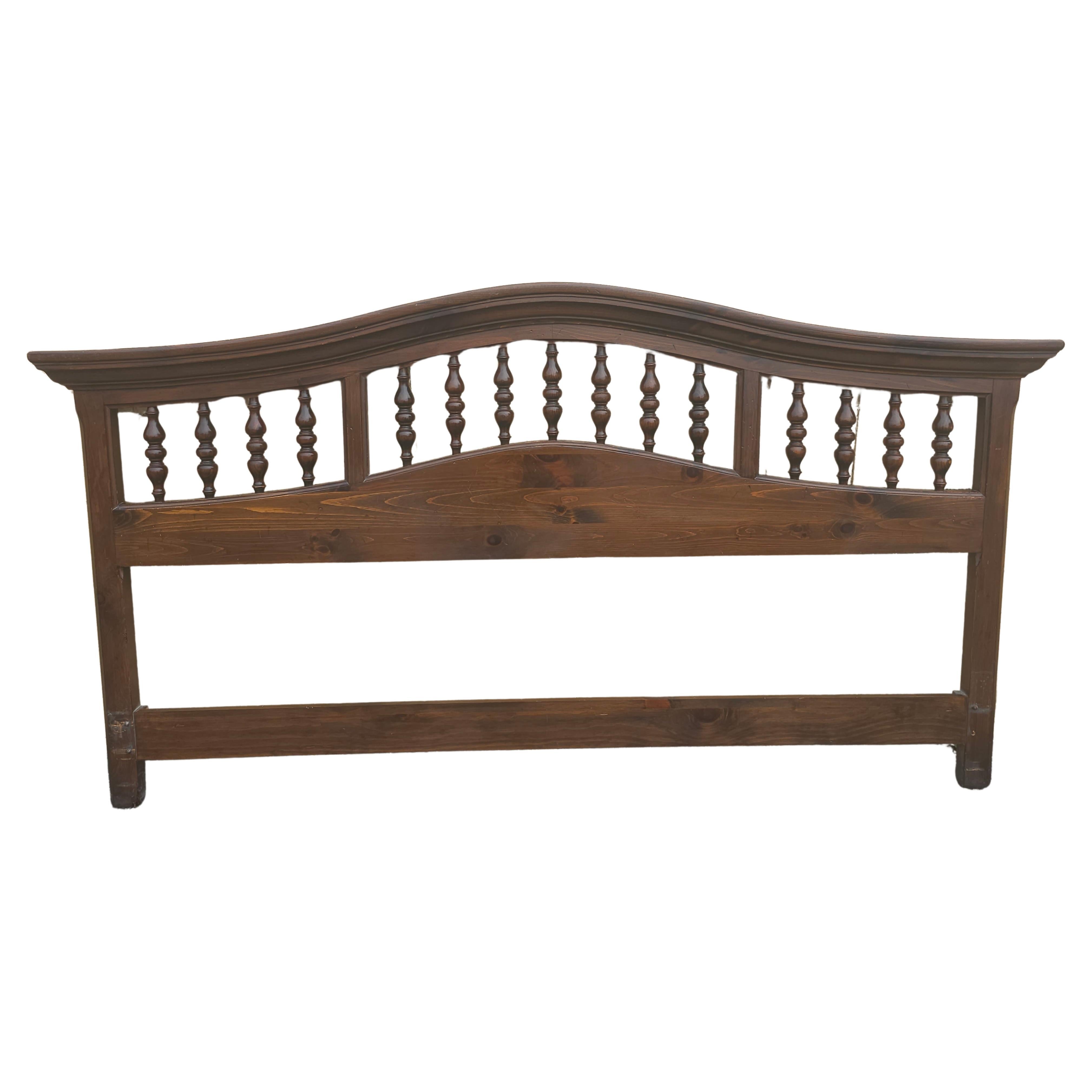 American Mid-20th Century Antiqued Pine King Size Arched Top Headboard For Sale