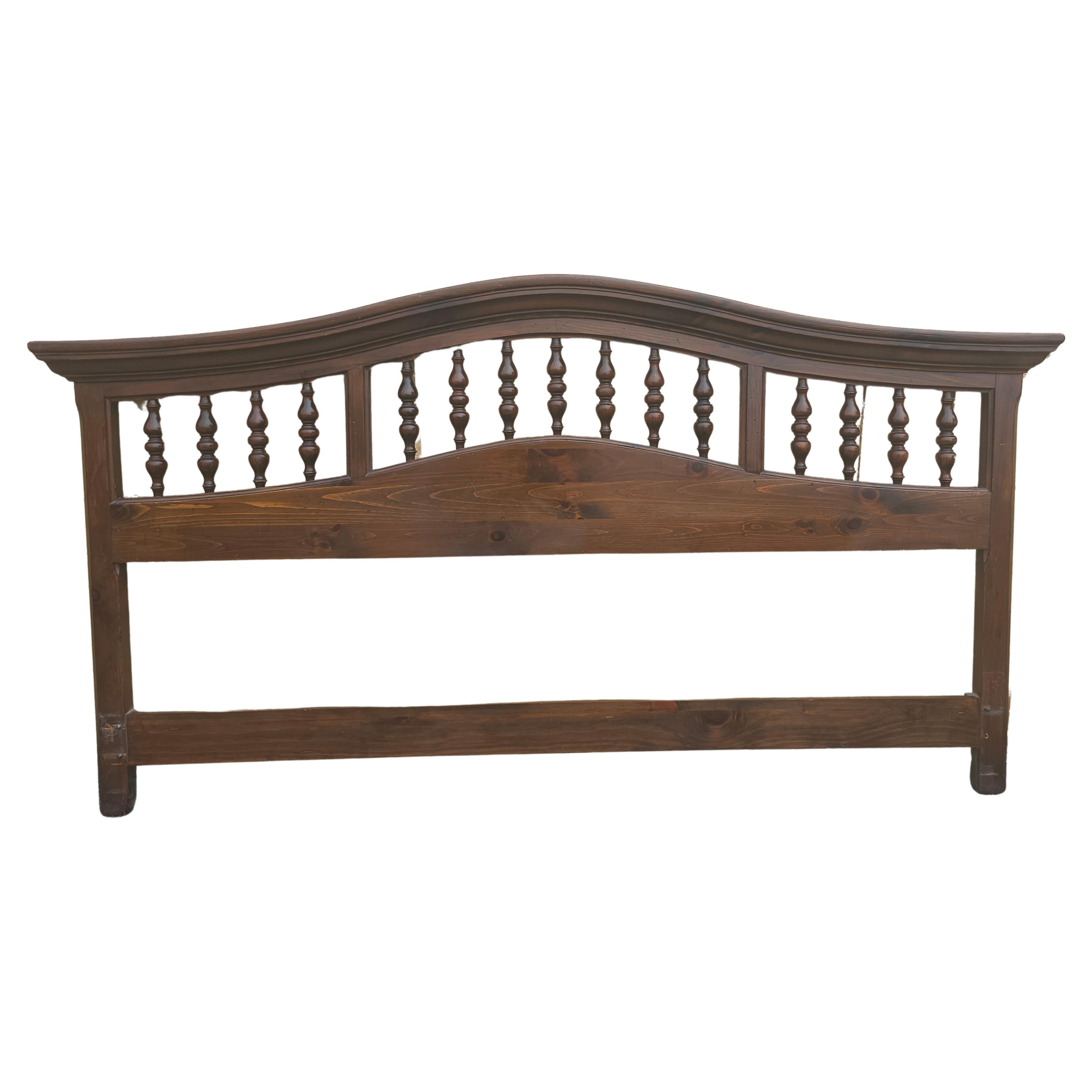 Mid-20th Century Antiqued Pine King Size Arched Top Headboard For Sale