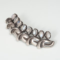 Mid-20th Century Antoñio Pineda Silver and Moonstone Brooch, Taxco, Mexico