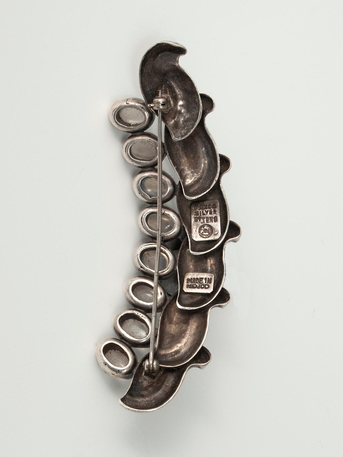 Modern Mid-20th Century Antoñio Pineda Silver and Moonstone Brooch, Taxco, Mexico For Sale