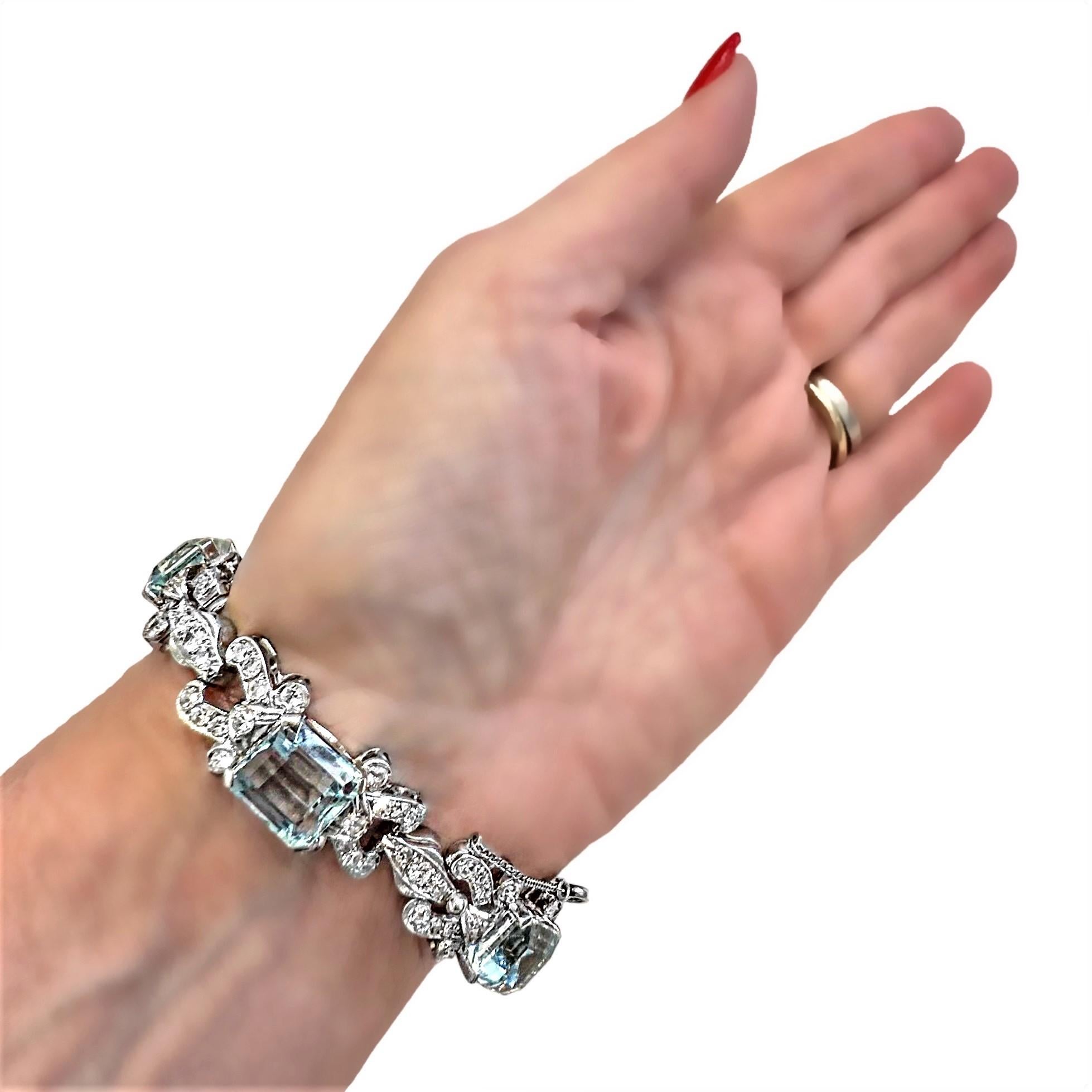 Mid-20th Century Aquamarine, Diamond and Platinum Cocktail Bracelet 4