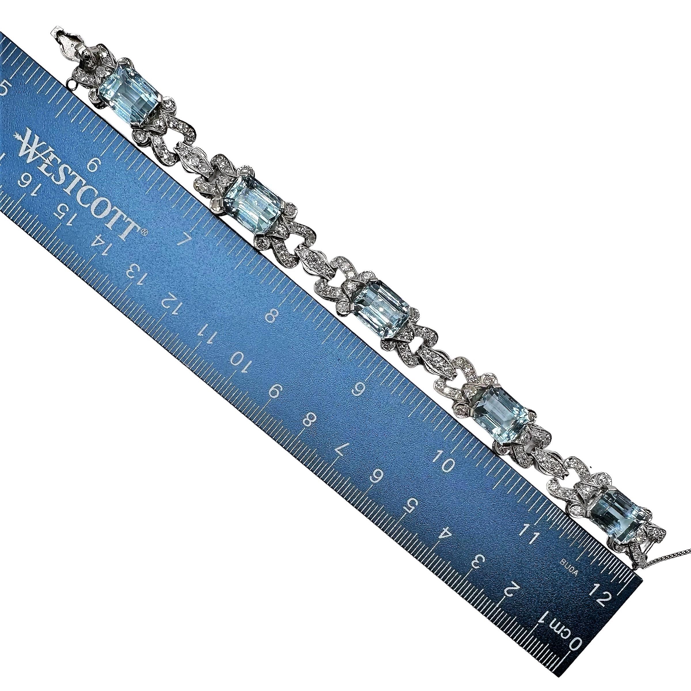 Mid-20th Century Aquamarine, Diamond and Platinum Cocktail Bracelet 1