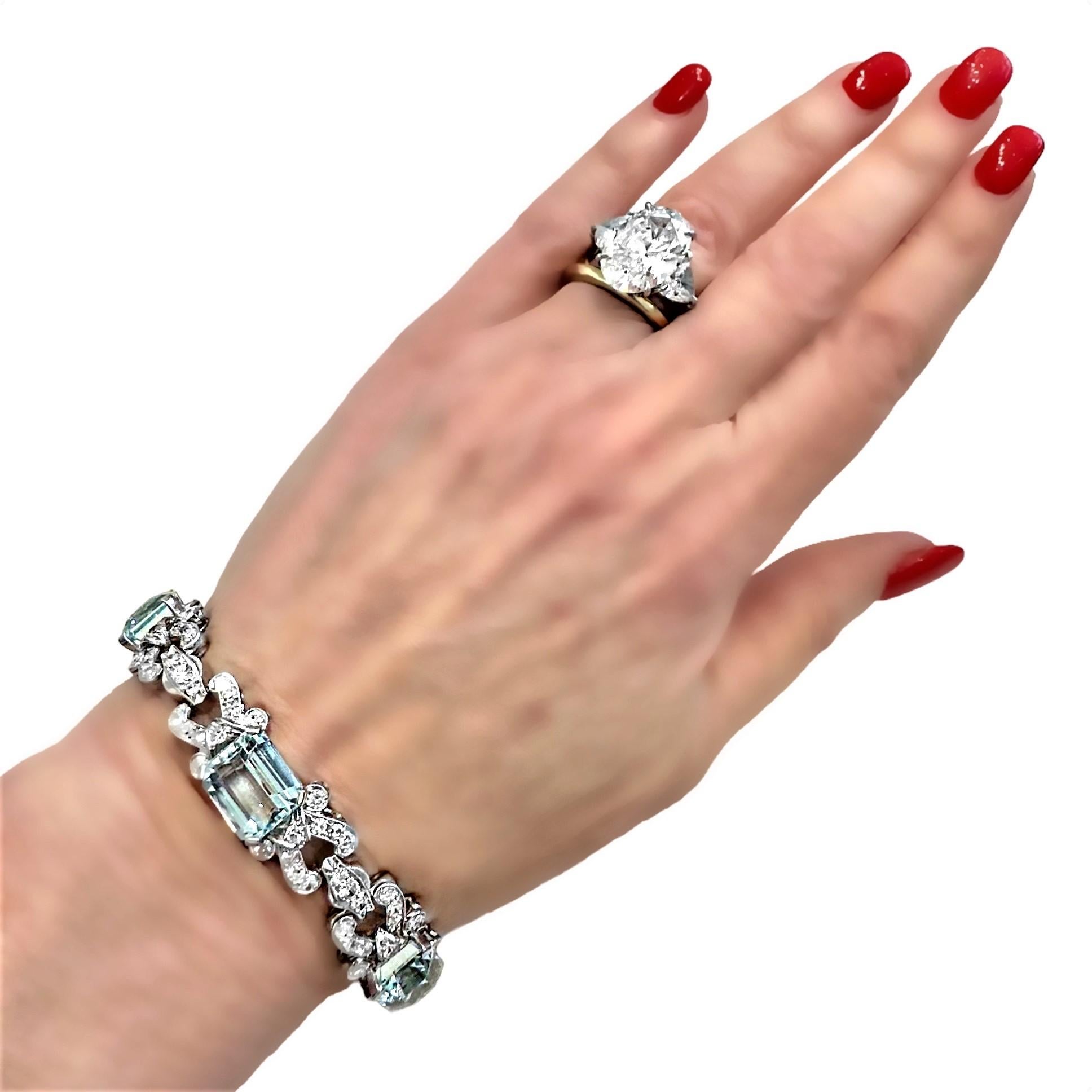 Mid-20th Century Aquamarine, Diamond and Platinum Cocktail Bracelet 2