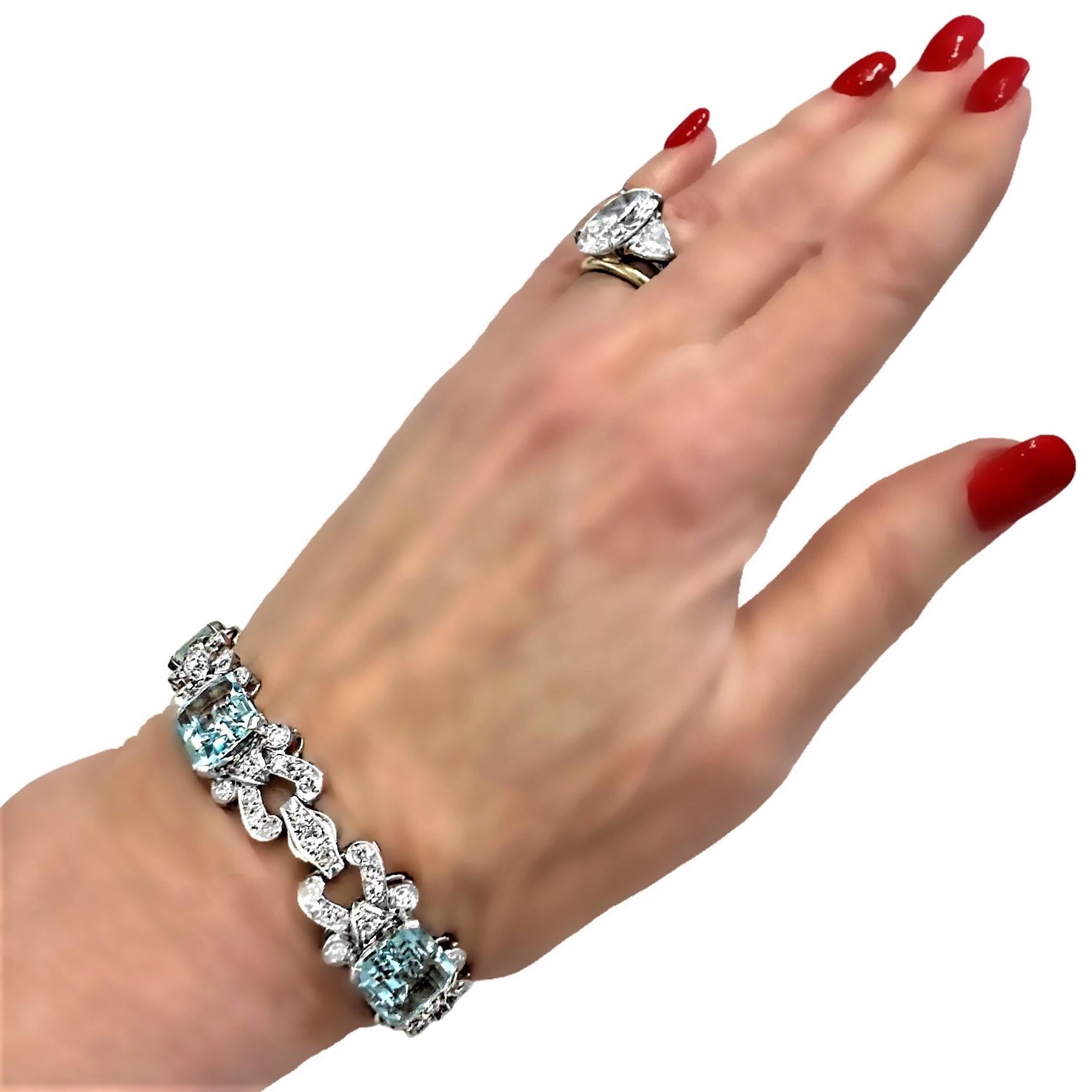 Mid-20th Century Aquamarine, Diamond and Platinum Cocktail Bracelet 3