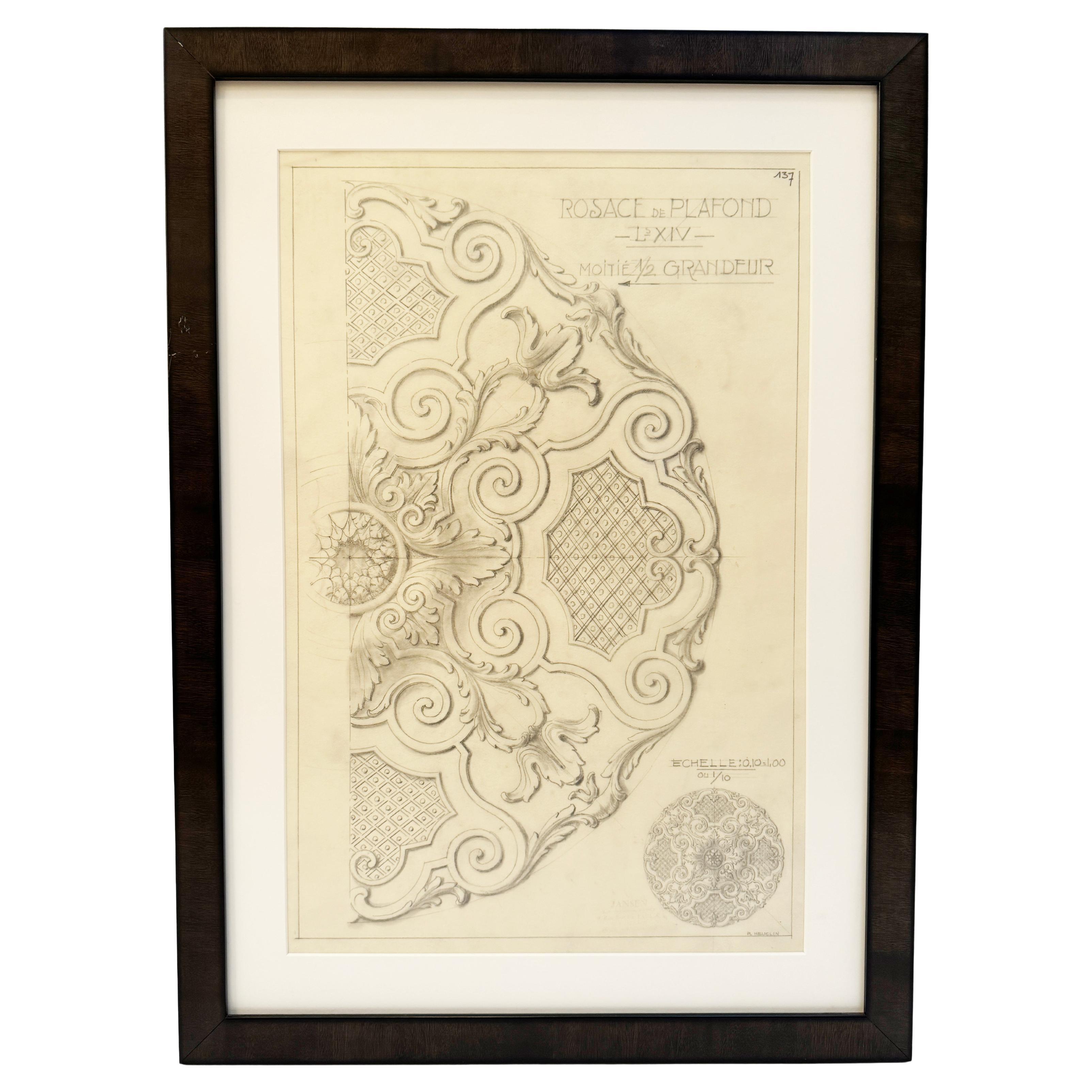 Mid-20th Century Architectural Pencil Drawing by Maison Jansen For Sale