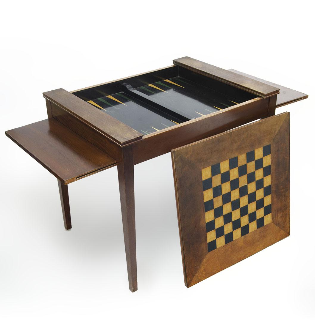 Carved Mid-20th Century Argentine Wooden Desk/Game Table with Chessboard by Comte S.A. For Sale