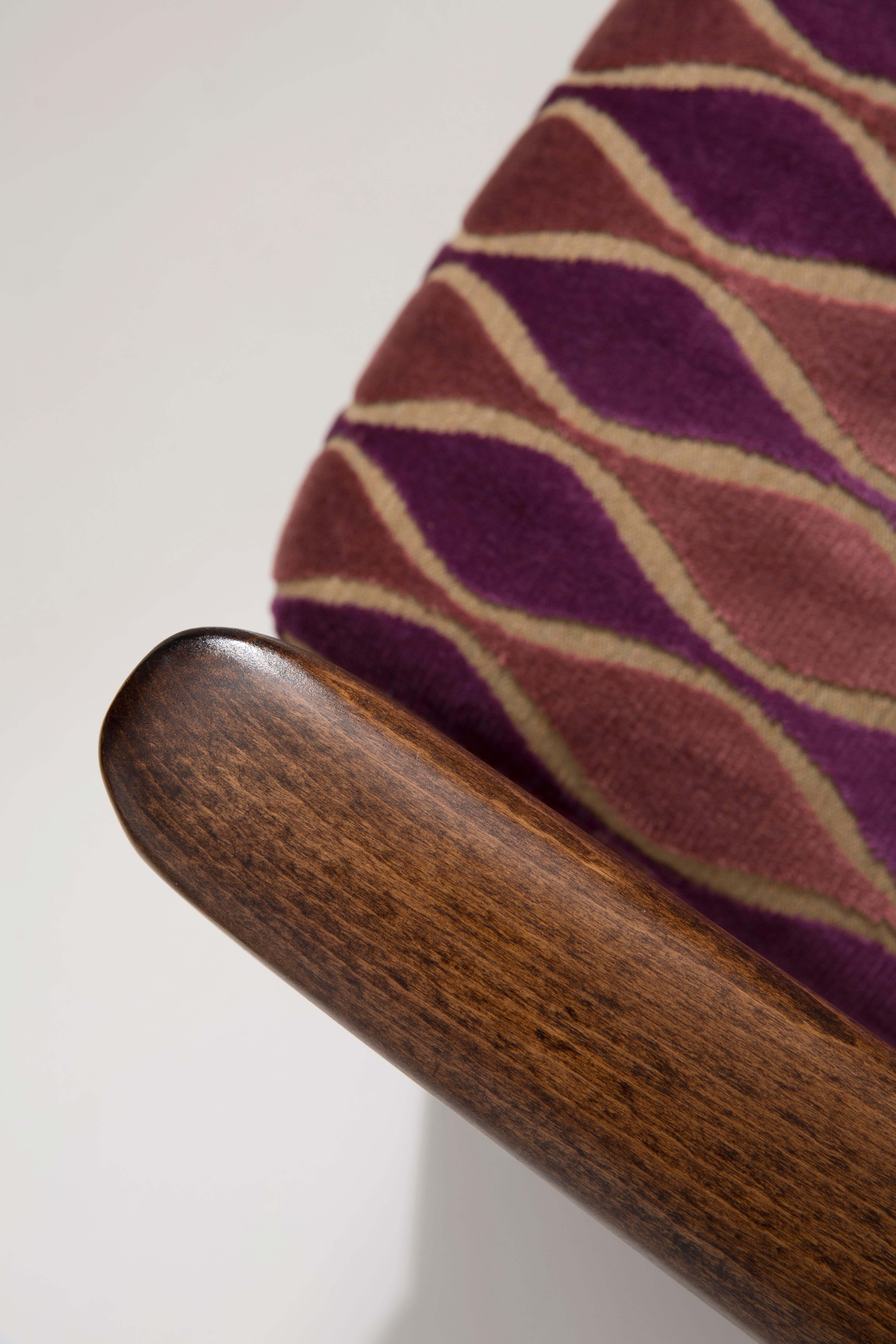 Fabric Mid-20th Century Armchair Pink Pattern Velvet, Edmund Homa, Europe, 1960s For Sale