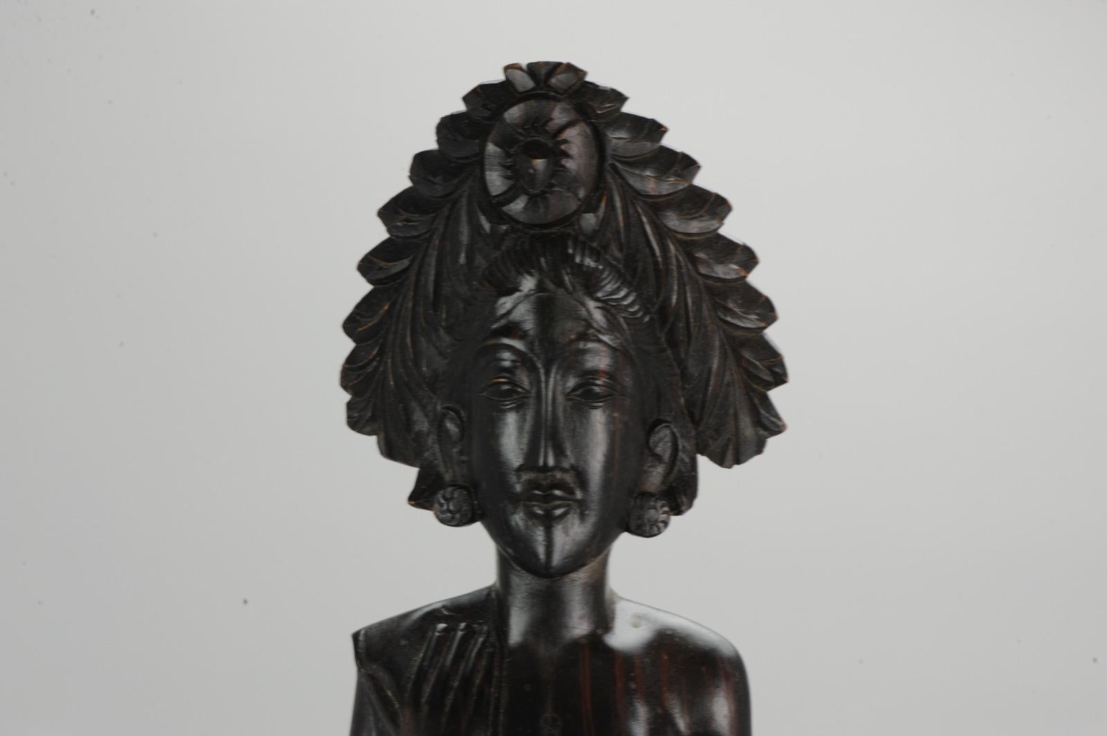 Mid-20th Century Art Deco Balinese Indonesia Wood Carved Women Lady Statue Bali For Sale 2