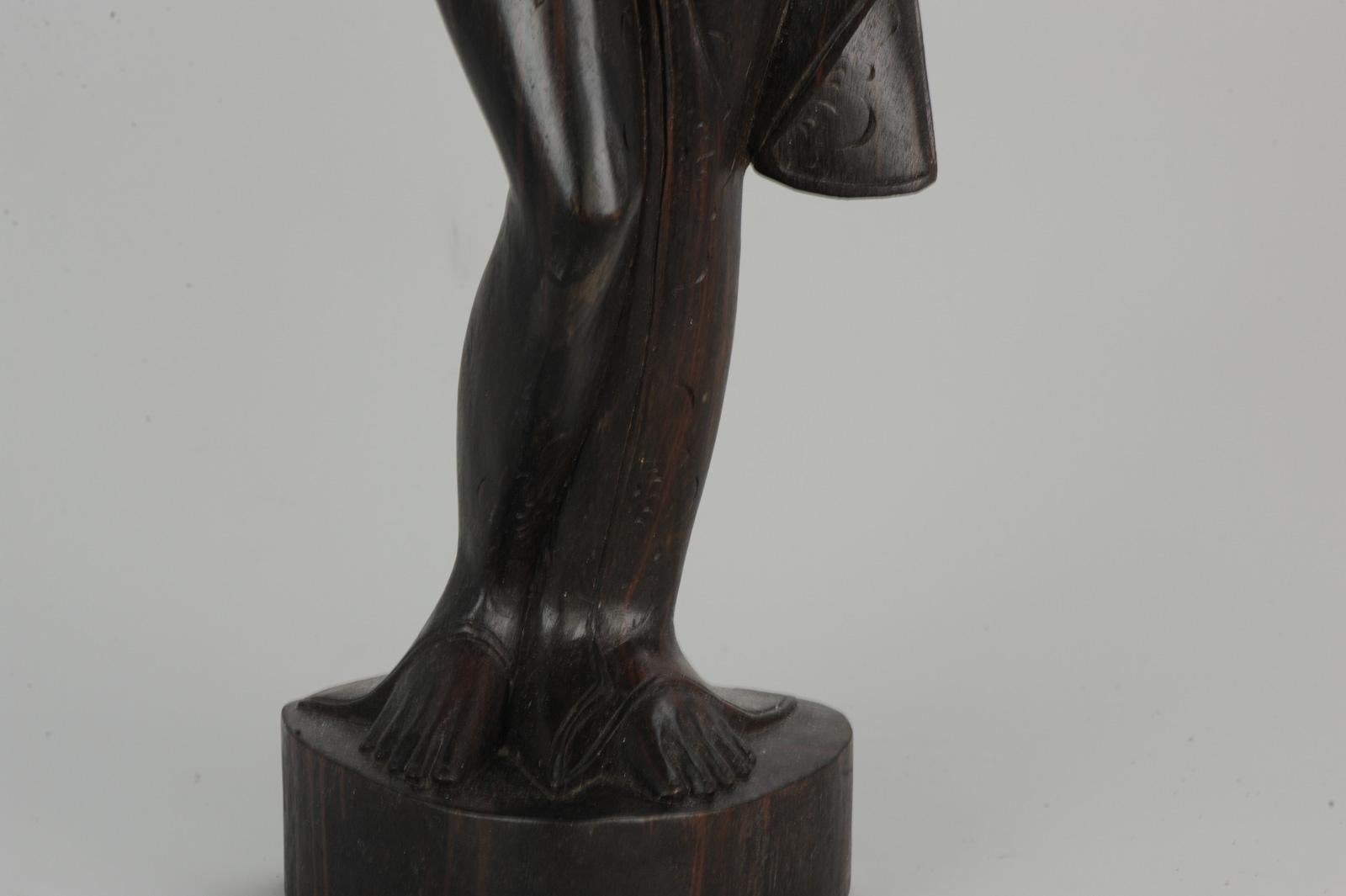 Mid-20th Century Art Deco Balinese Indonesia Wood Carved Women Lady Statue Bali For Sale 3