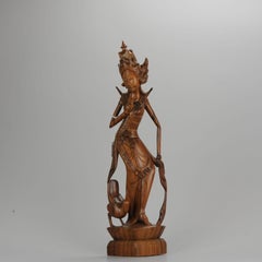 Mid-20th Century Art Deco Balinese Indonesia Wood Carved Women Lady Statue Bali