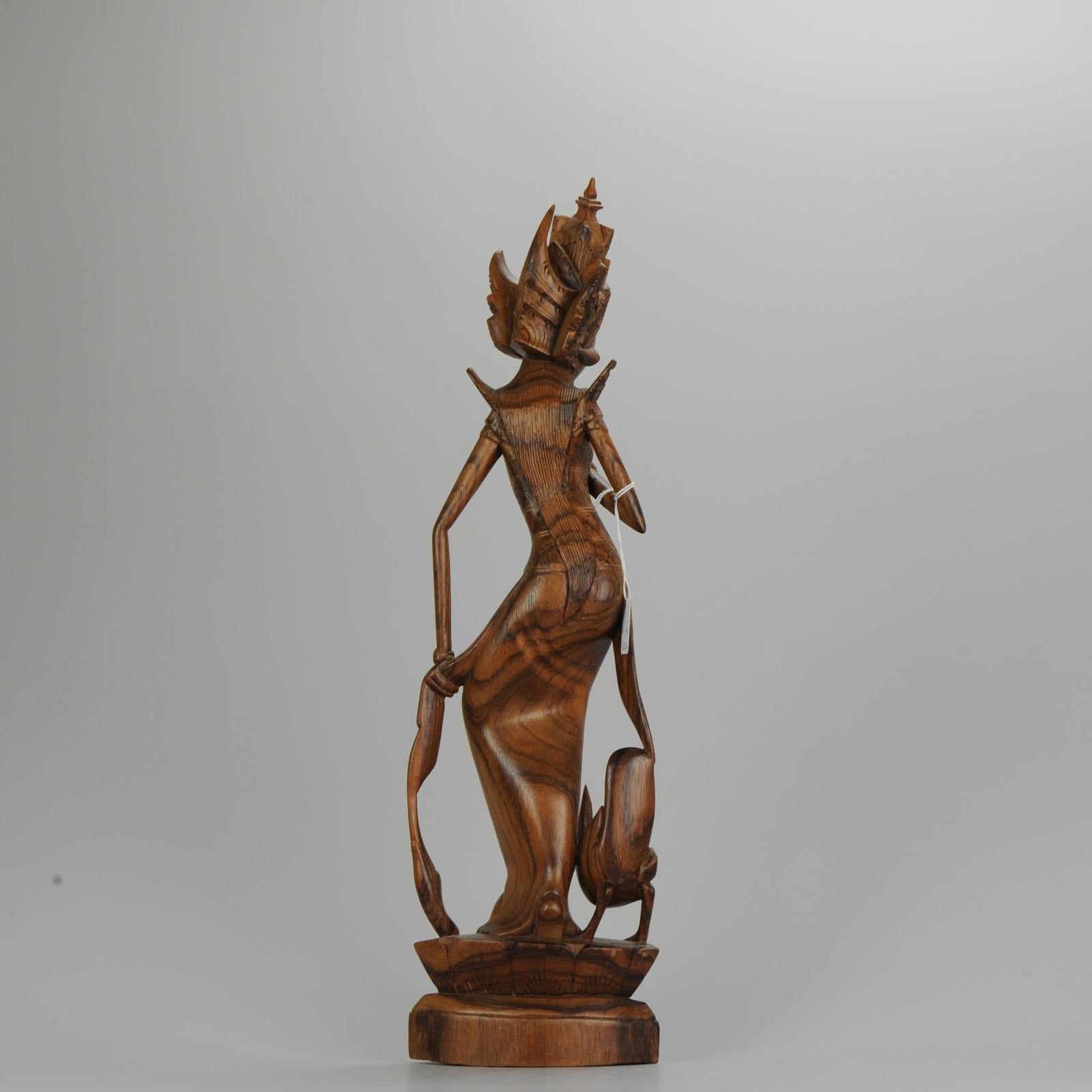 Indonesian Mid-20th Century Art Deco Balinese Indonesia Wood Carved Women Lady Statue Bali