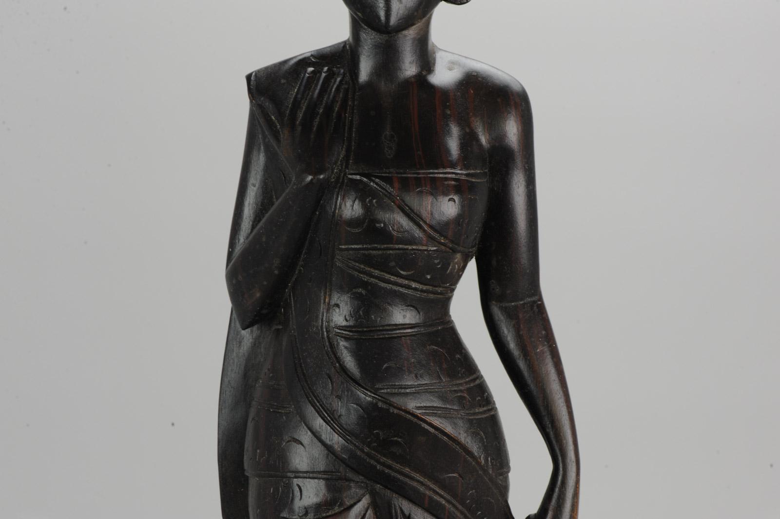 Mid-20th Century Art Deco Balinese Indonesia Wood Carved Women Lady Statue Bali For Sale 1