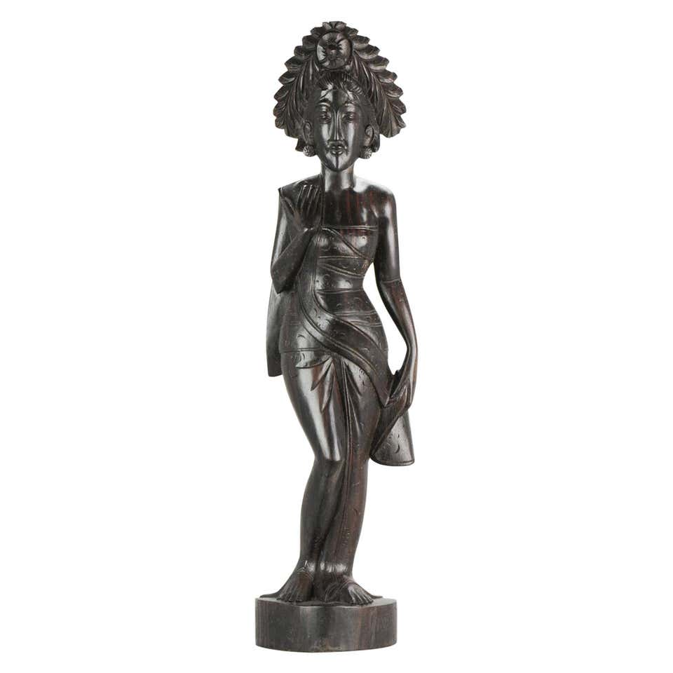 Mid 20th Century Art Deco Balinese Indonesia Wood Carved Women Lady Statue Bali For Sale At 1stdibs