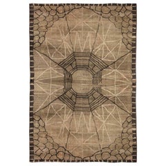 Mid-century Modern European Hand Knotted Wool Rug in Beige, Taupe, and Brown