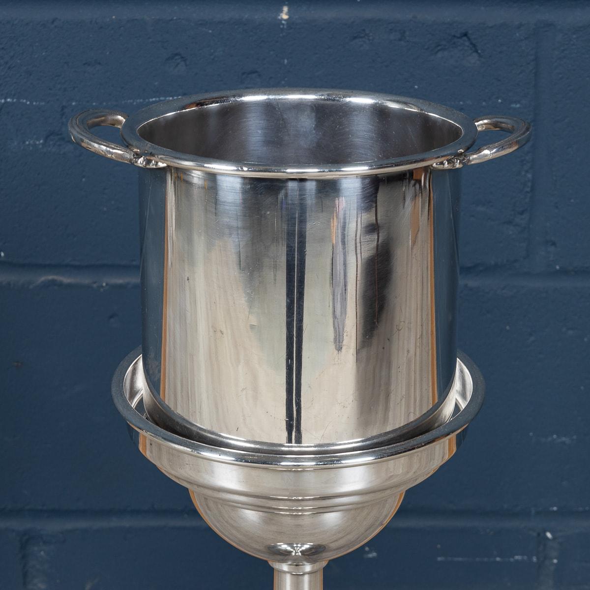 Silver Plate Mid 20th Century Art Deco Champagne Bucket On Stand, Made In USA c.1960 For Sale
