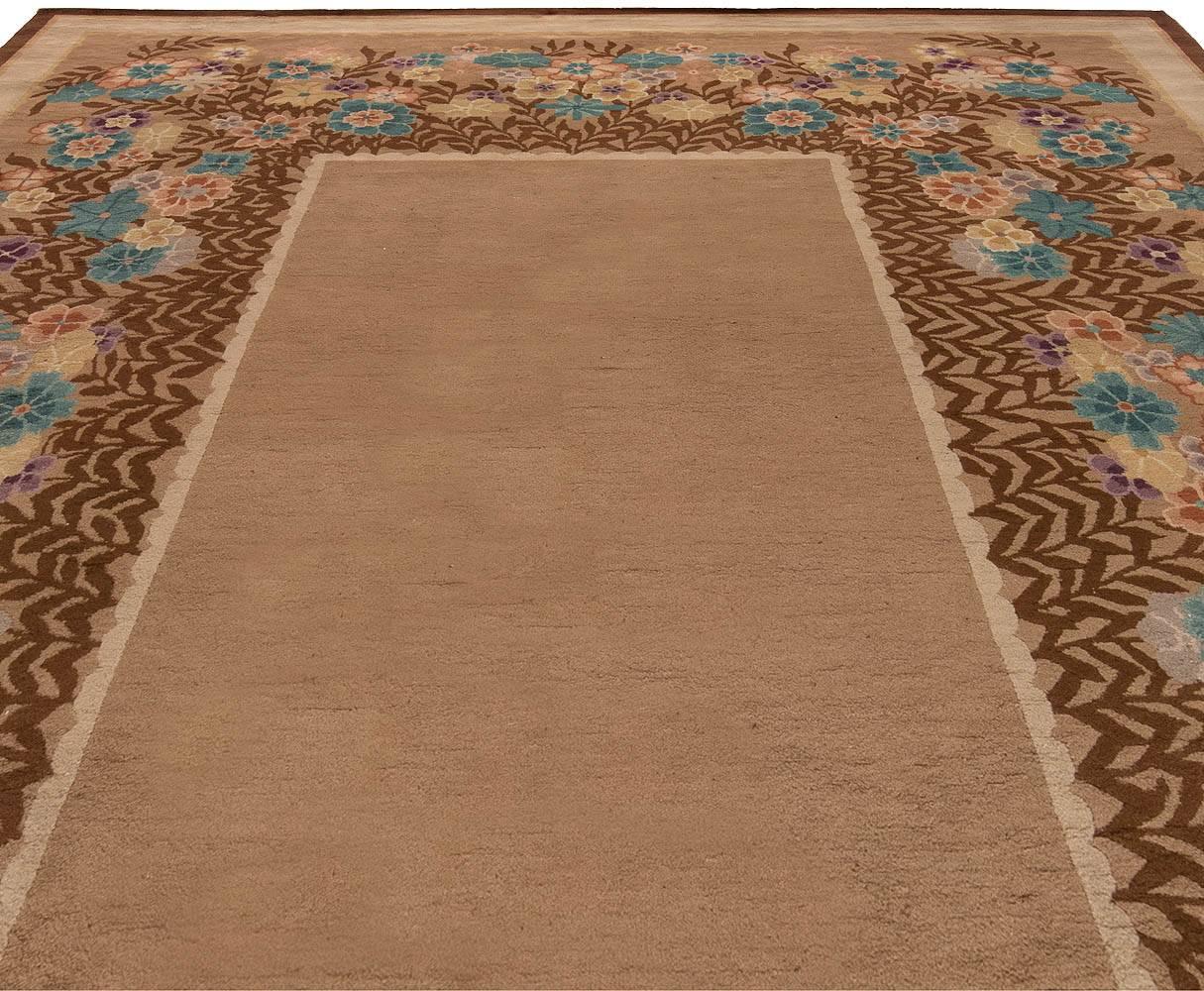 Hand-Knotted Art Deco Floral Chinese Handmade Wool Rug For Sale