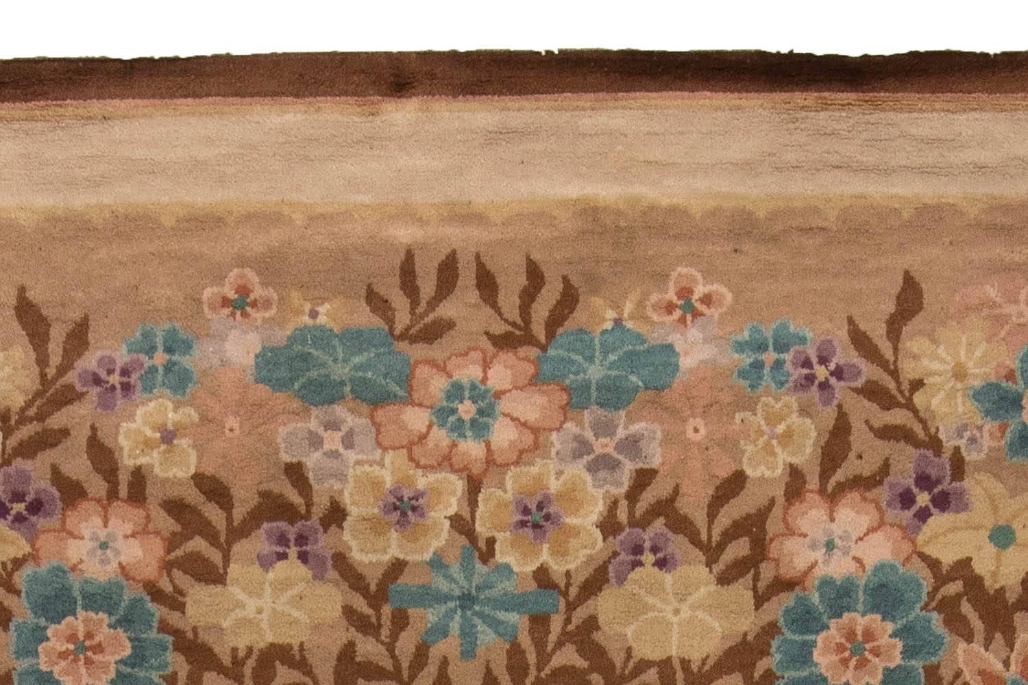 Noué à la main Art Deco Floral Chinese Handmade Wool Rug (tapis de laine) en vente