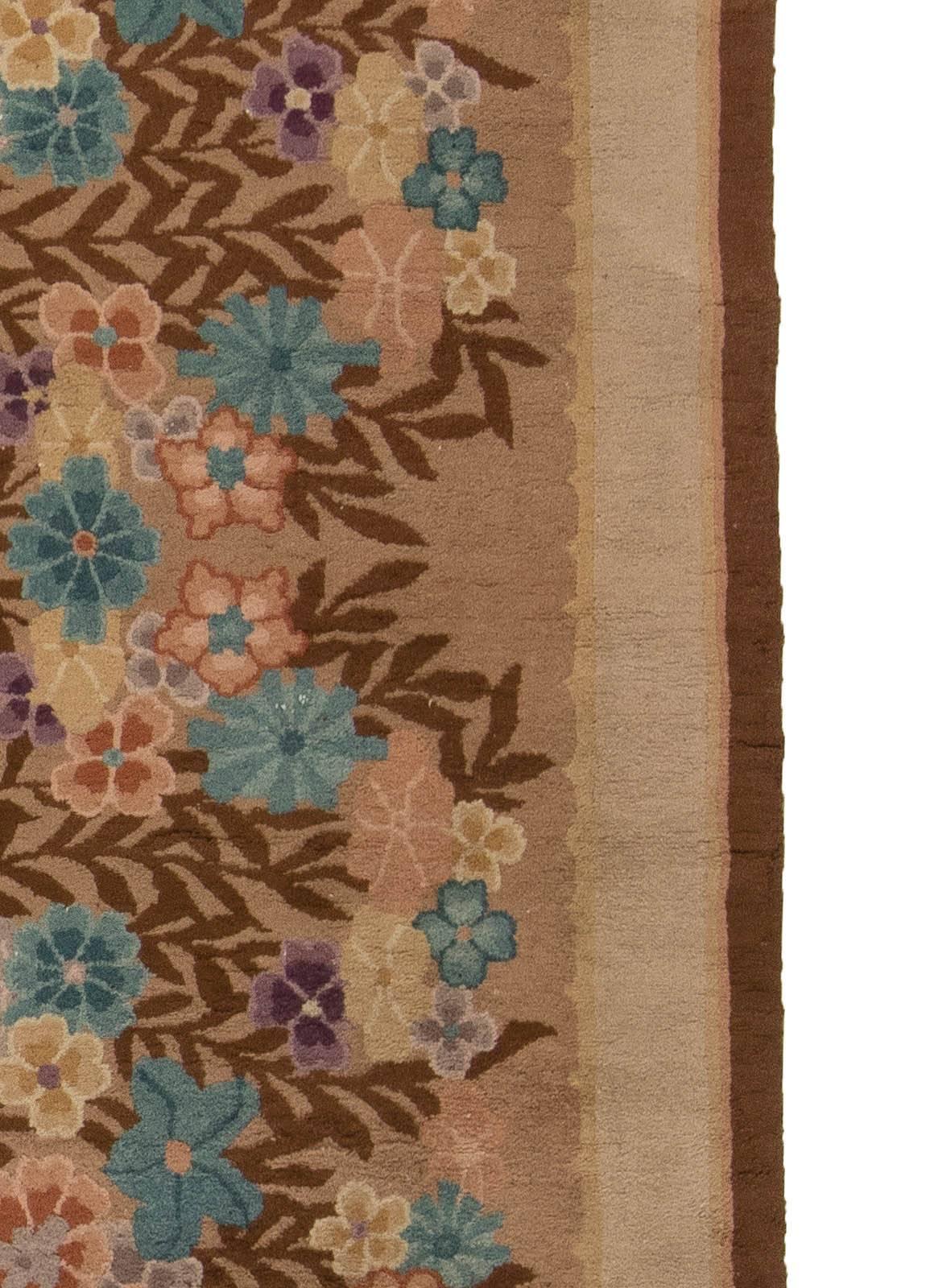 Art Deco Floral Chinese Handmade Wool Rug For Sale 1