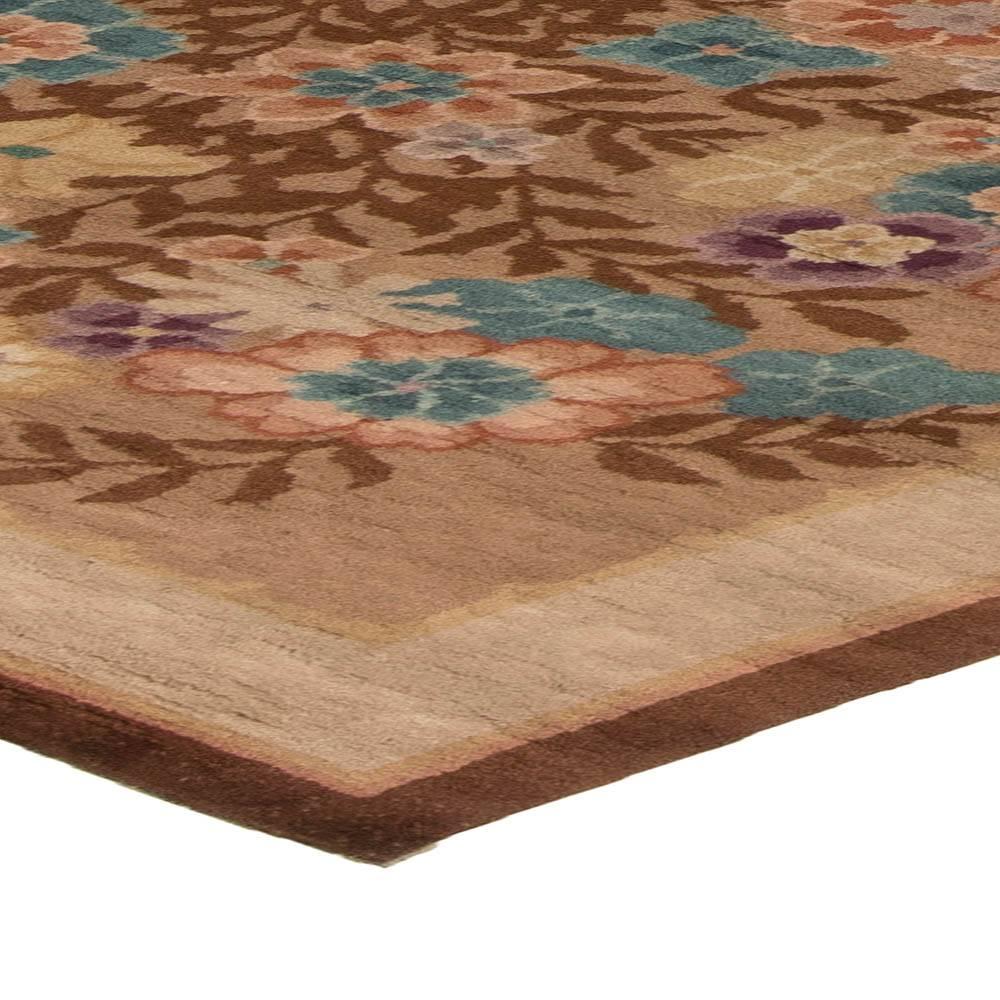 Art Deco Floral Chinese Handmade Wool Rug For Sale 2