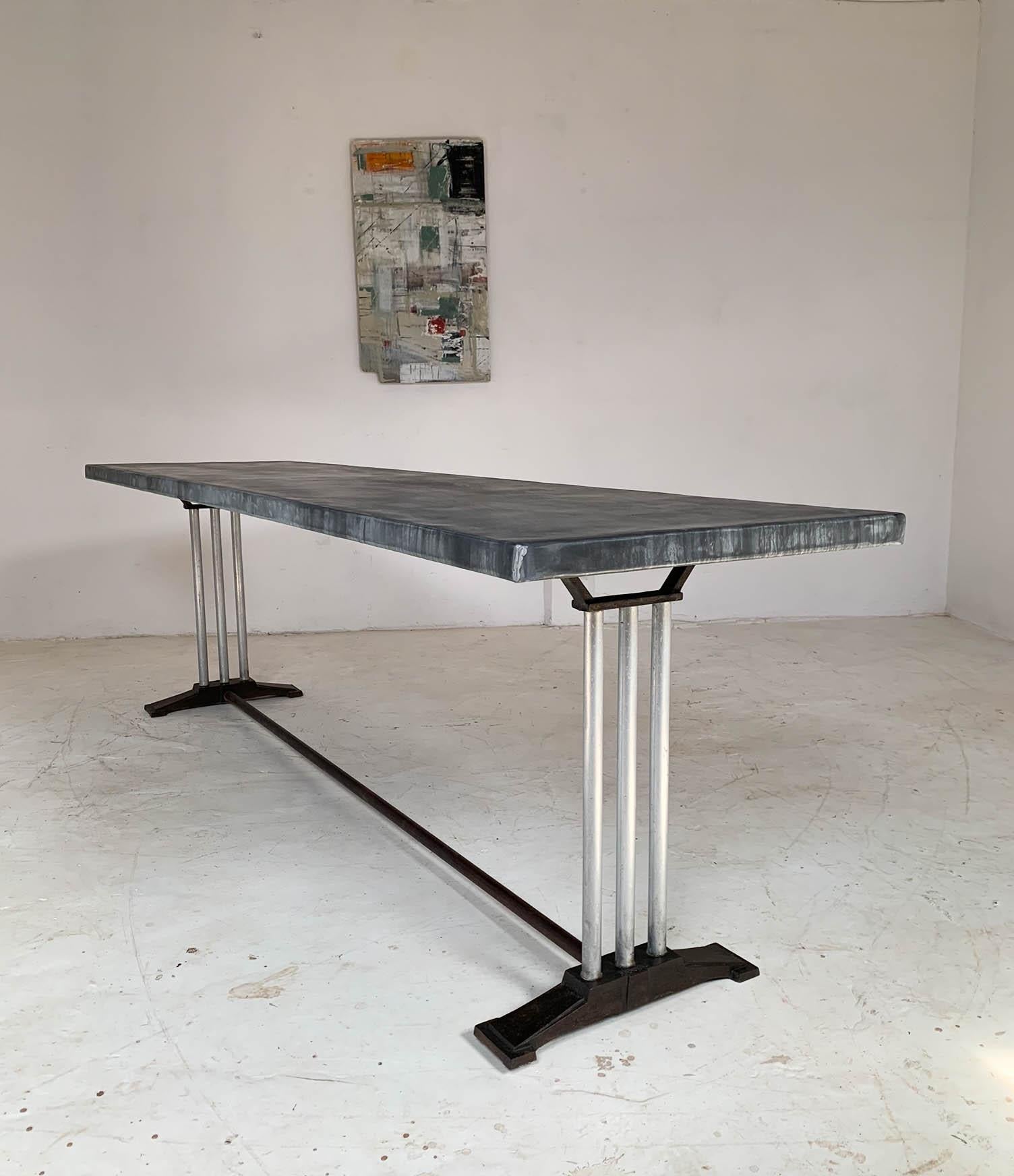 Mid-20th Century Art Deco French Restaurant Zinc Dining Table 11