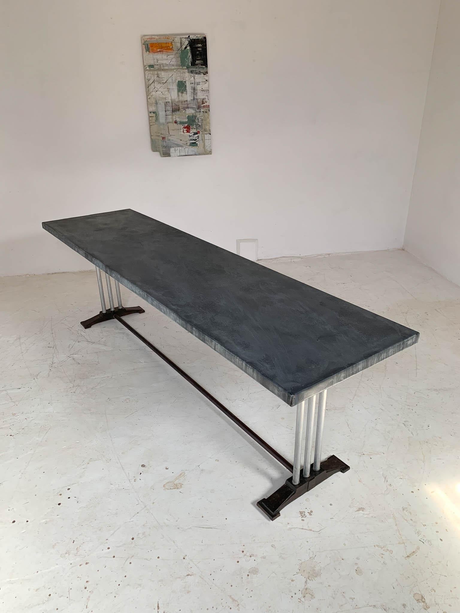 Mid-20th Century Art Deco French Restaurant Zinc Dining Table 13