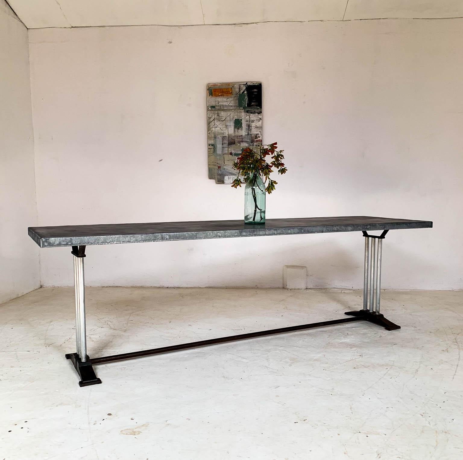 Mid-20th Century Art Deco French Restaurant Zinc Dining Table In Good Condition In Culverthorpe, Lincs