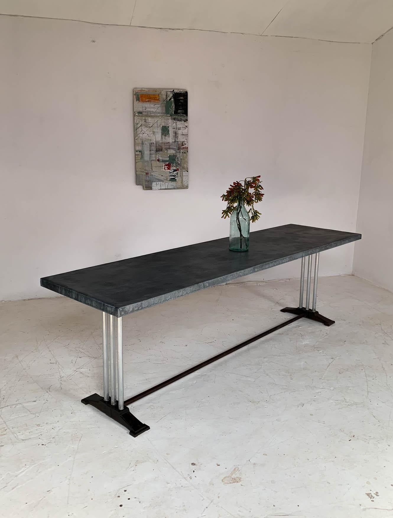 Mid-20th Century Art Deco French Restaurant Zinc Dining Table 1