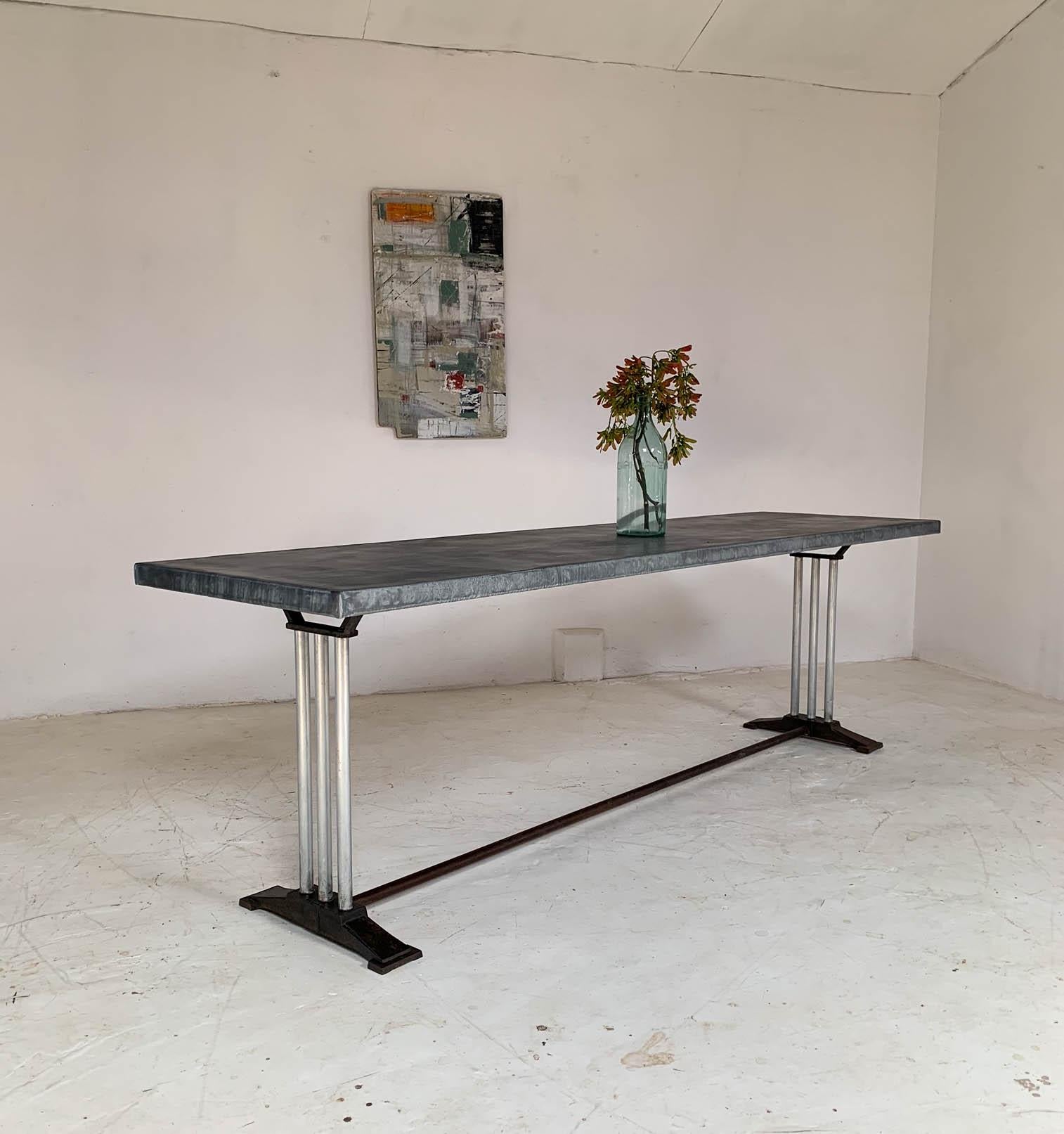 Mid-20th Century Art Deco French Restaurant Zinc Dining Table 2