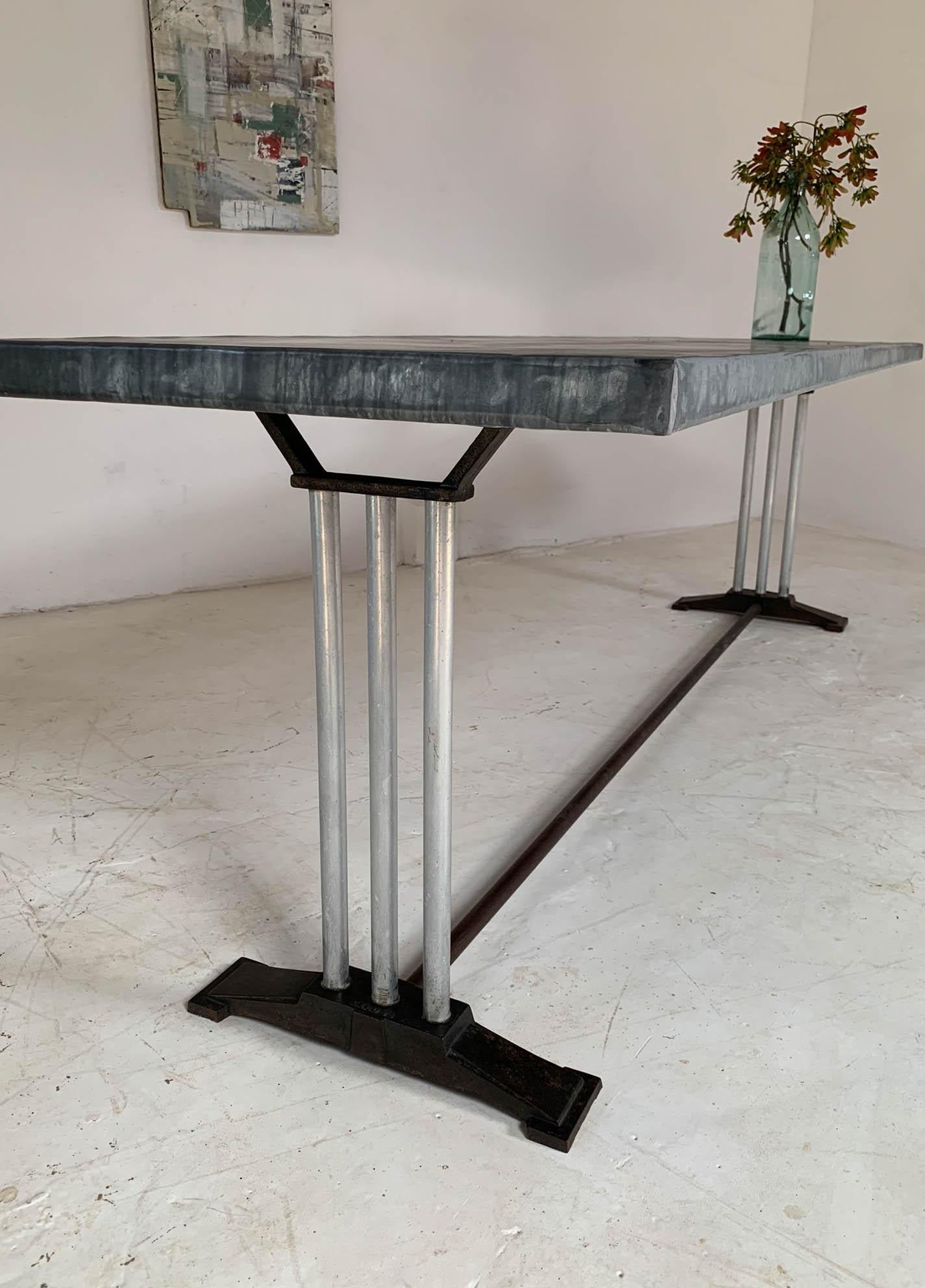 Mid-20th Century Art Deco French Restaurant Zinc Dining Table 6