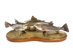 Mid 20th Century Art Deco Gilt Bronze Sculpture of Three Fish / Gilt Splint