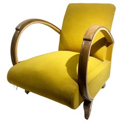 Mid 20th Century Art Deco Lounge Chair, in bentwood/yellow-green fabric, 1930's