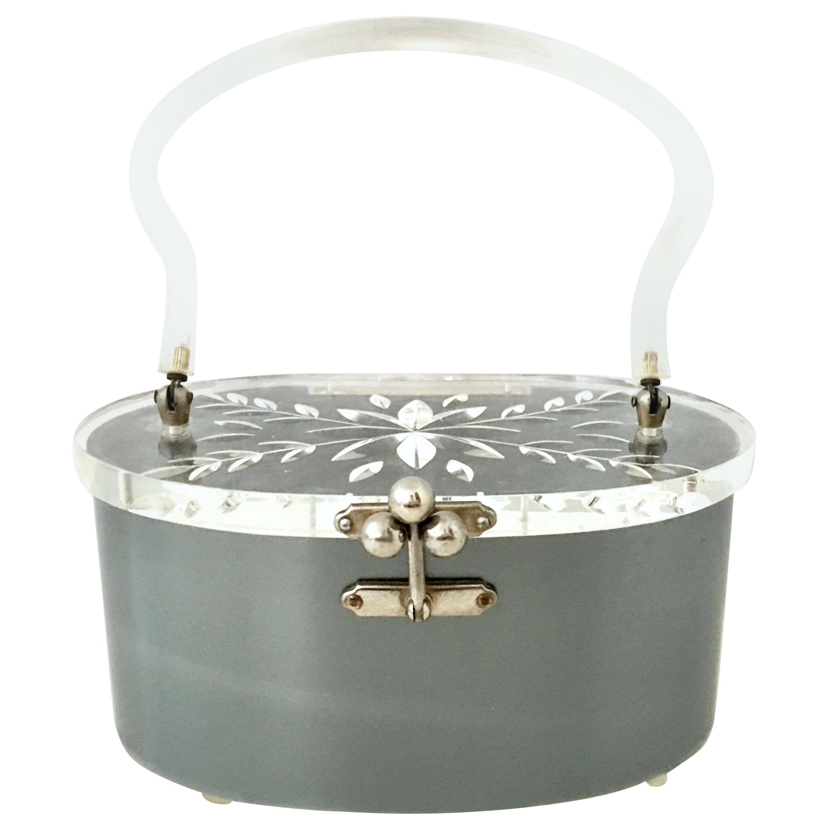 Mid-20th Century Art Deco Lucite 
Chrome Box Style Hand Bag By, Charles Kahn