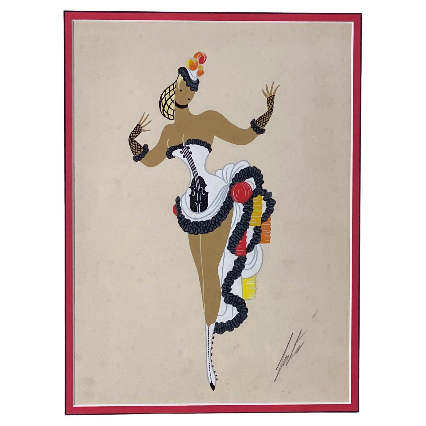 Peinture originale Art Déco du milieu du 20e siècle "La Violan" par Erté en vente