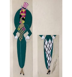 Pittura originale Art Deco della metà del XX secolo "Zio Sam" di Erté