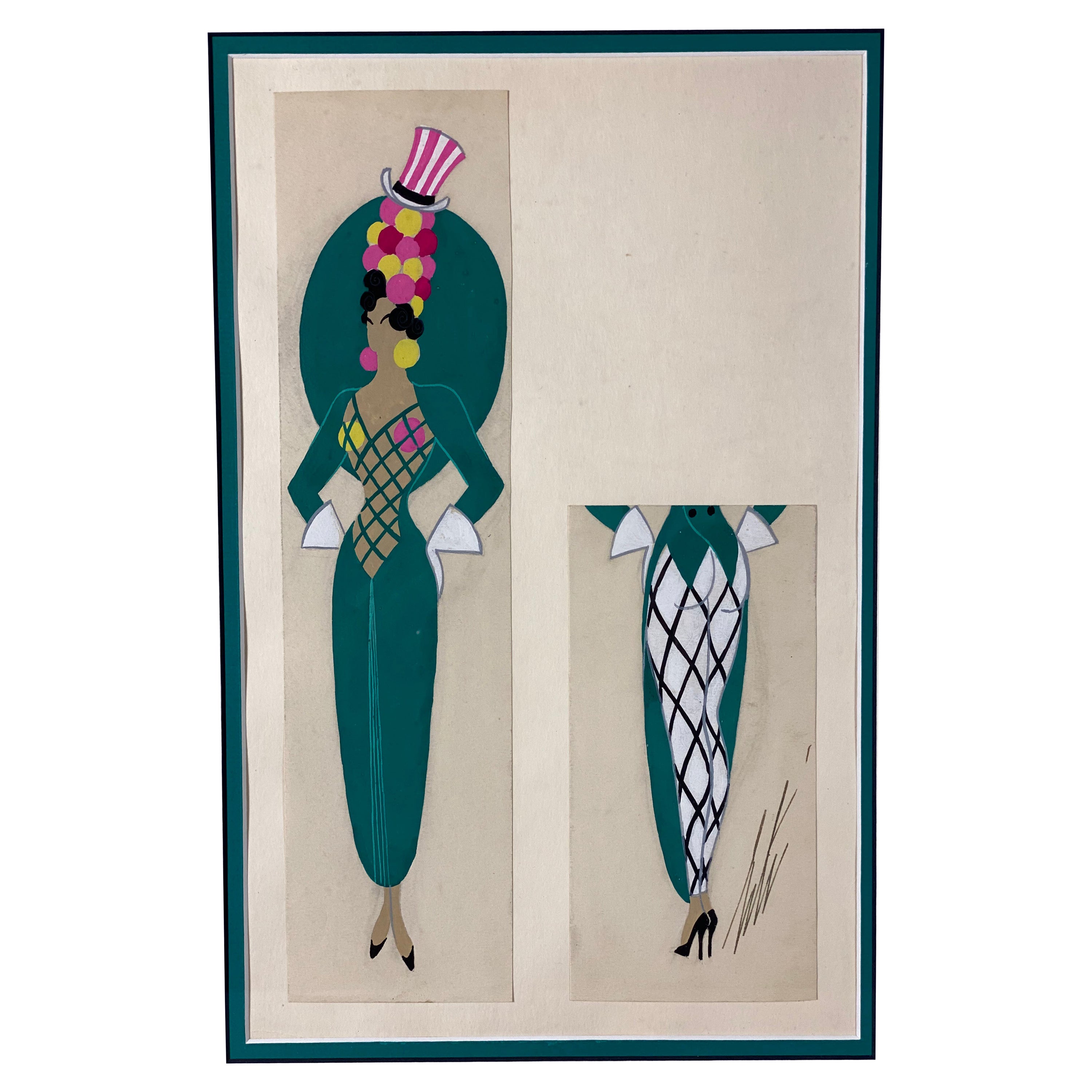 Mid-20th Century Art Deco Original Painting "Uncle Sam" by Erté