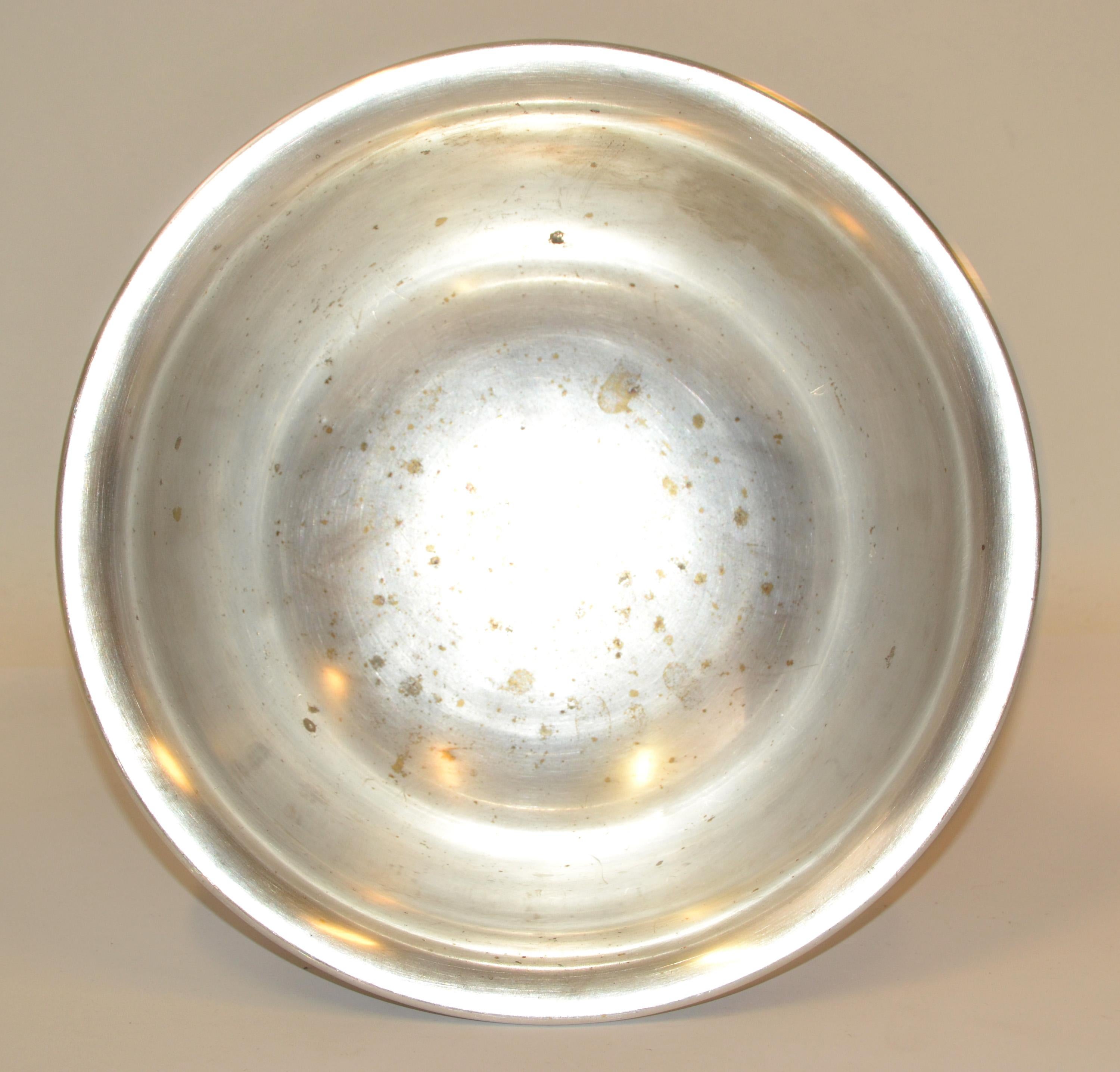 1950th Poole Silver Company produced Art Deco footed Bowl and designed by Paul Revere.
This is the 8 inches diameter bow with a base of 5.5 inches diameter.
Stamped at the base Poole Silver Company, Authentic Reproduction and numbered 502 8. 
In