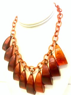 Mid-20th Century Art Deco Root Beer Bakelite & Celluloid Chain Link Necklace