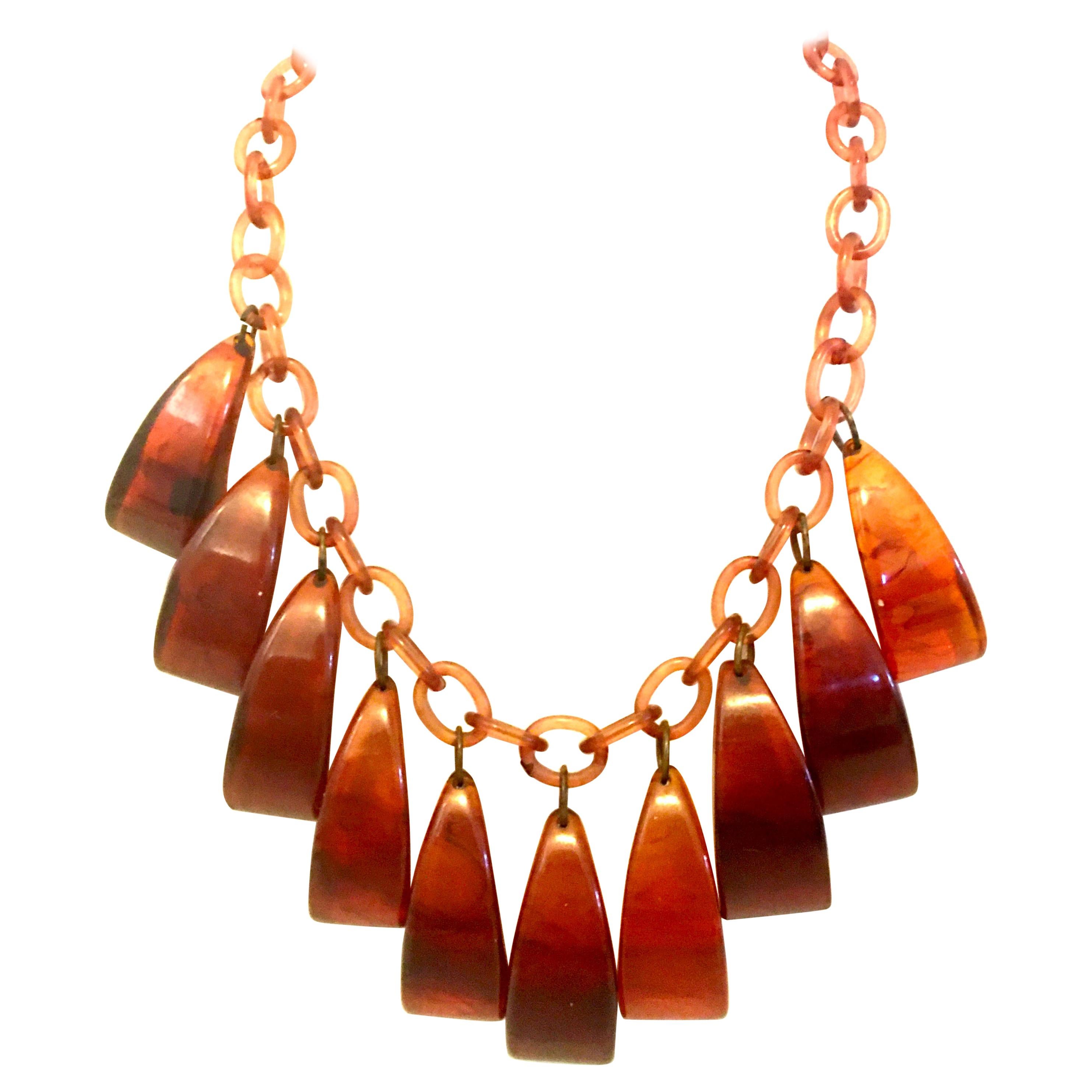 Mid-20th Century Art Deco Root Beer Bakelite & Celluloid Chain Link Necklace For Sale