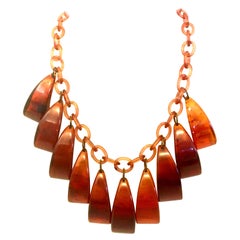Retro Mid-20th Century Art Deco Root Beer Bakelite & Celluloid Chain Link Necklace