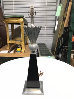 Mid-20th Century Art Deco Style Nickeled Lamp with Ebonized Base