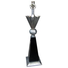 Mid-20th Century Art Deco Style Nickeled Lamp with Ebonized Base