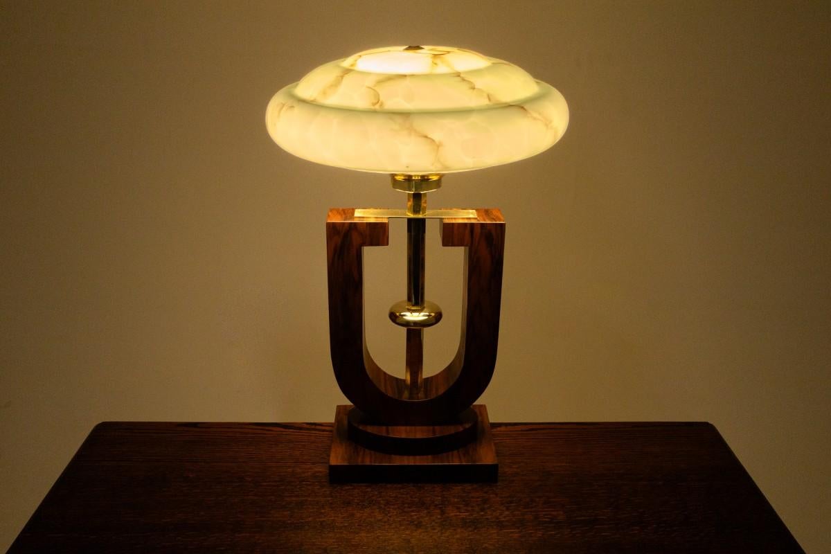 Art Glass Mid-20th century Art Deco table lamp, Poland. For Sale