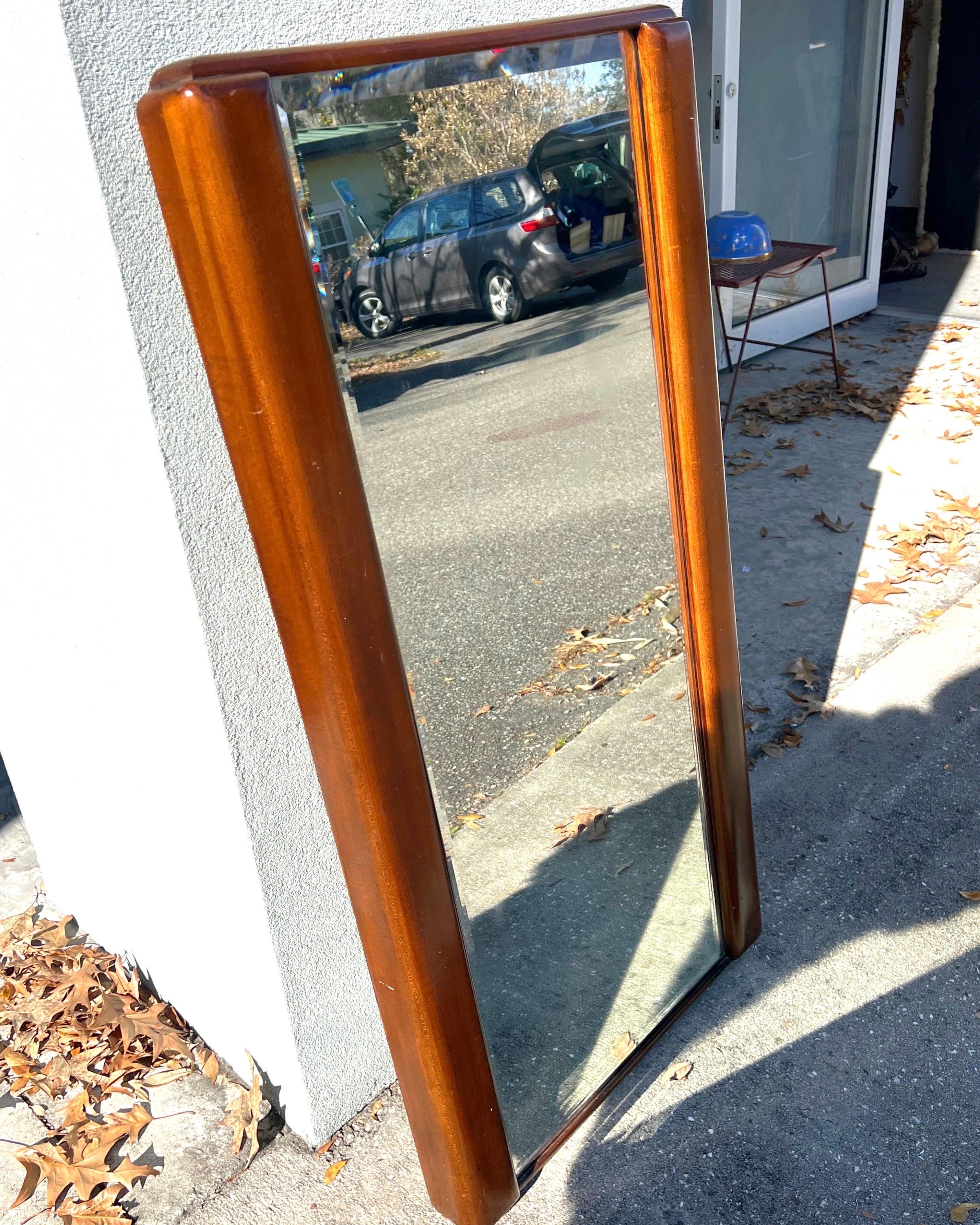 Mid 20th Century Art Deco Walnut Beveled Mirror In Good Condition In Charleston, SC