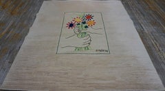 1960s Artistic Ivory Cream Art Moderne Pablo Picasso Bouquet of Peace Design Rug